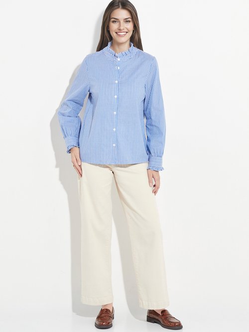 Chemisier à rayures, col et poignets plissés Femme Cuivré IA-Q3120 SF1