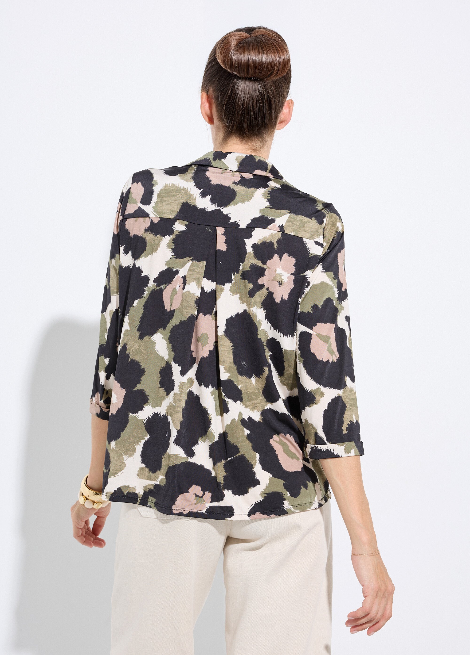 Chemisier fluide camouflage et col tailleur Femme NOIR ET KAKI FI-LOUICAMONO DO1