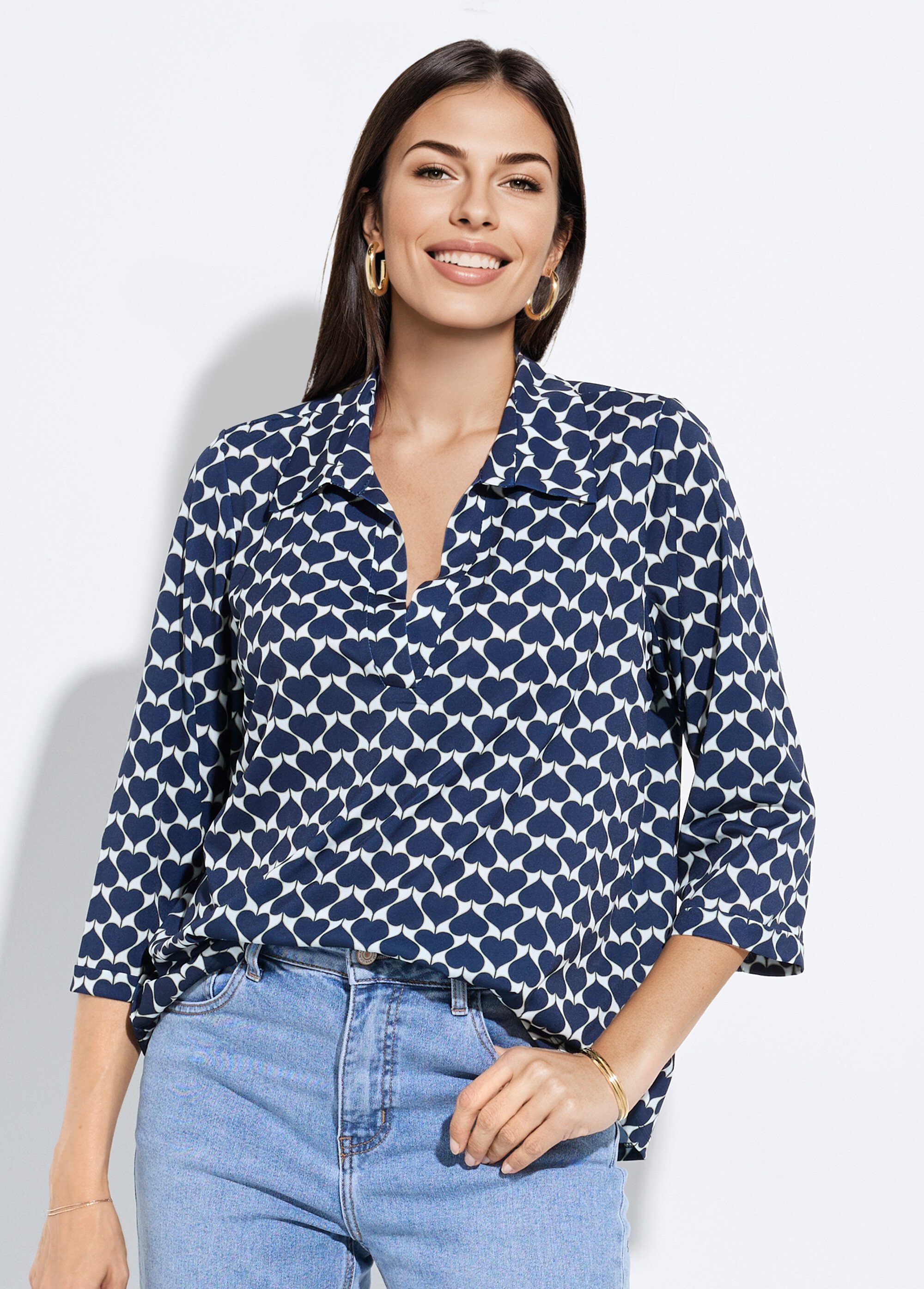 Chemisier fluide coeurs et col tailleur Femme Bleu FI-LOUISACOEUR FA1
