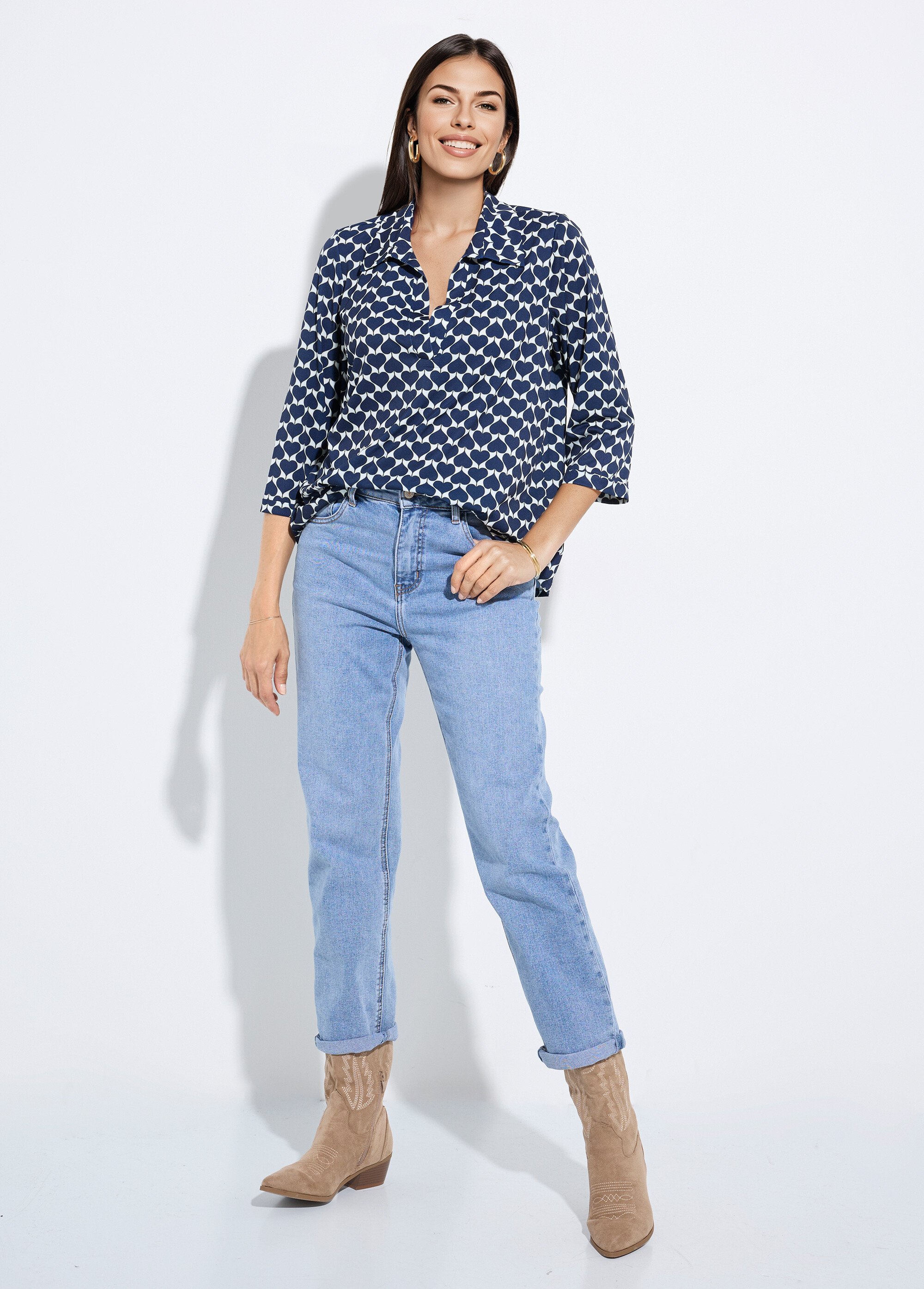 Chemisier fluide coeurs et col tailleur Femme Bleu FI-LOUISACOEUR SF1