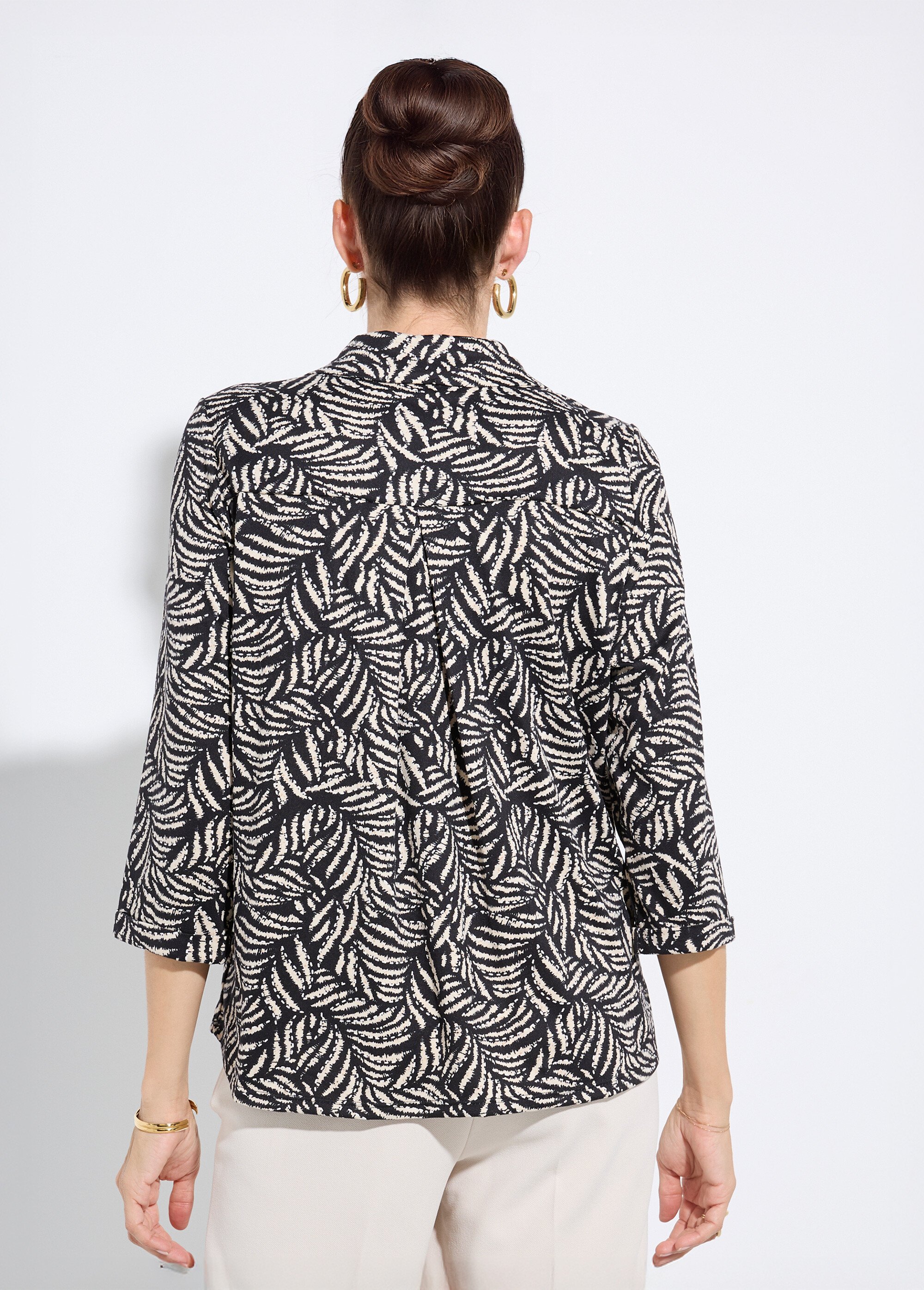Chemisier fluide feuillage et col tailleur Femme Noir FI-LOUISAFEU DO1