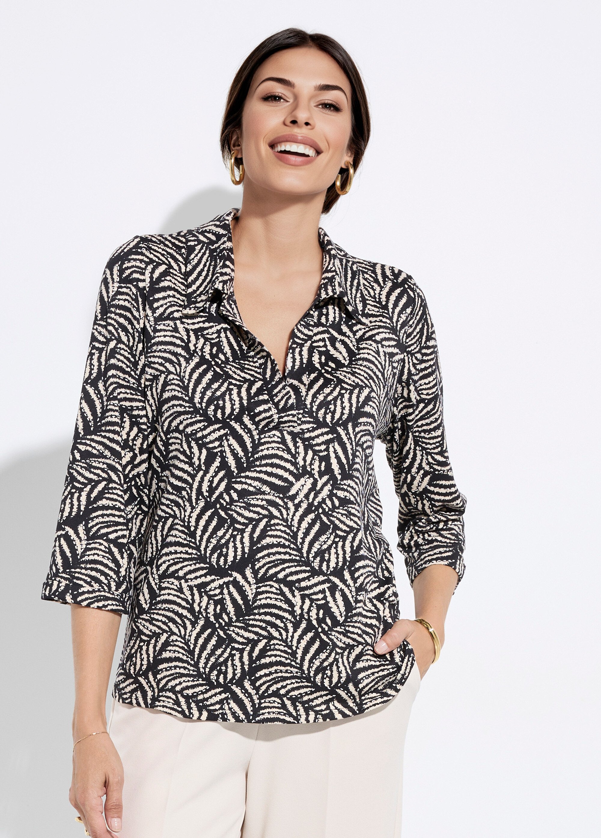 Chemisier fluide feuillage et col tailleur Femme Noir FI-LOUISAFEU FA1