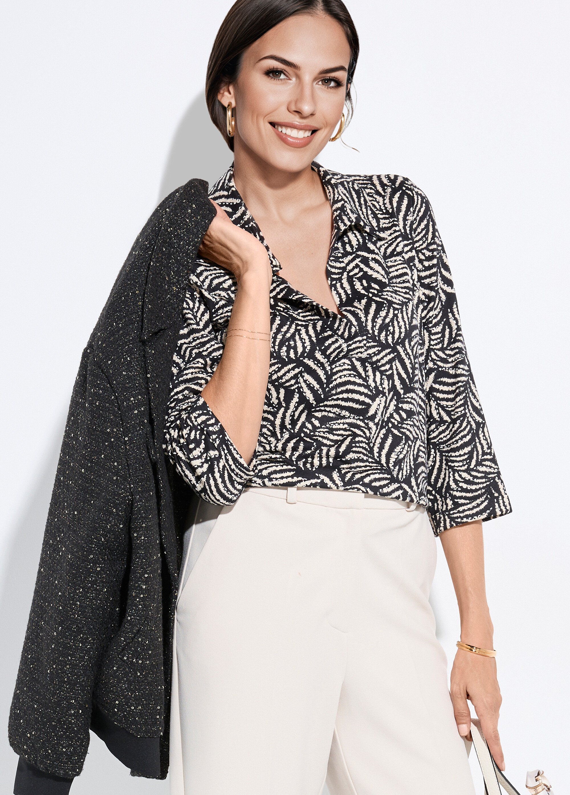 Chemisier fluide feuillage et col tailleur