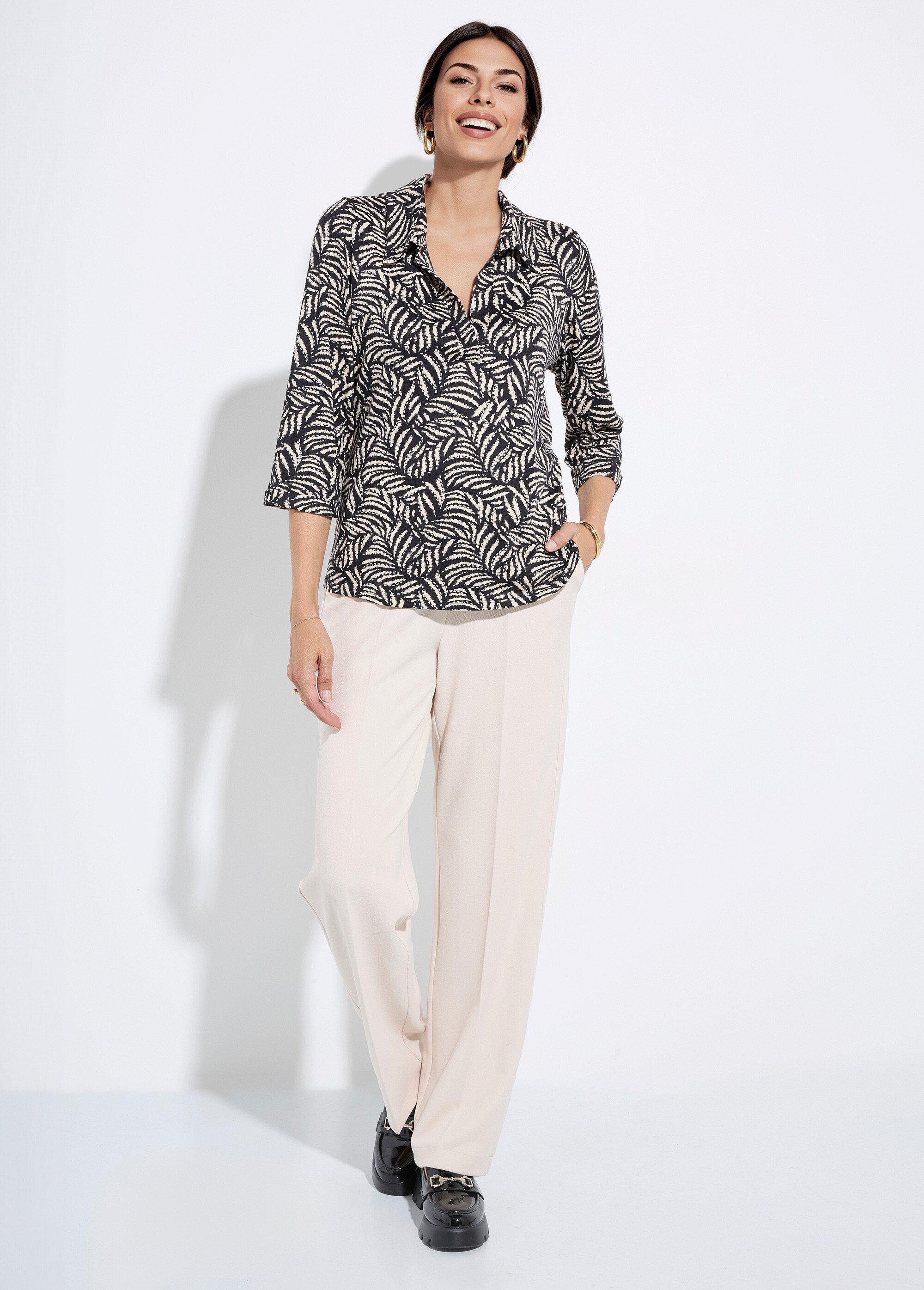 Chemisier fluide feuillage et col tailleur Femme Noir FI-LOUISAFEU SF1