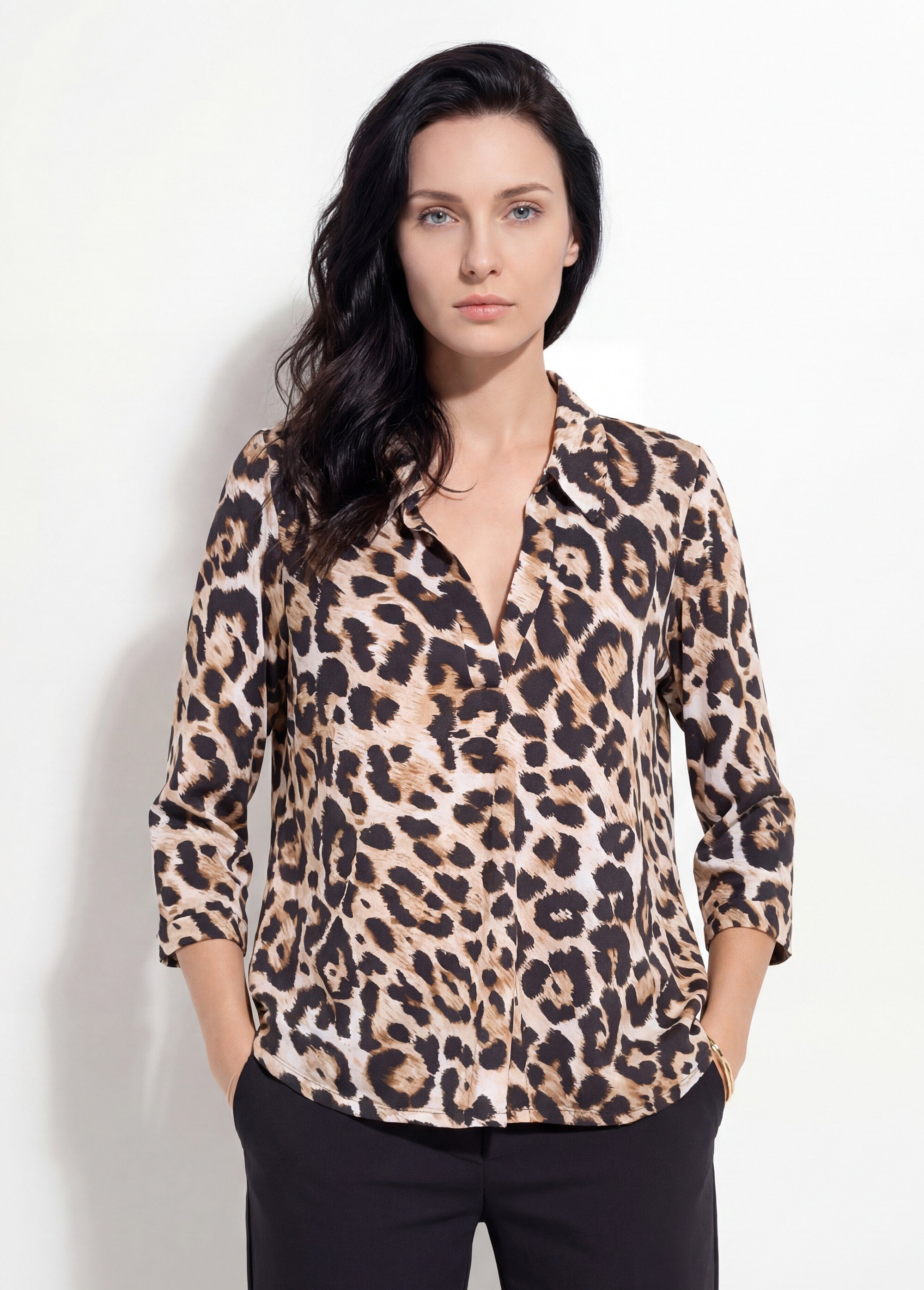Chemisier fluide léopard et col tailleur Femme Noir FI-LOUISALEO FA1