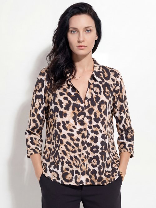 Chemisier fluide léopard et col tailleur Femme Noir FI-LOUISALEO FA1