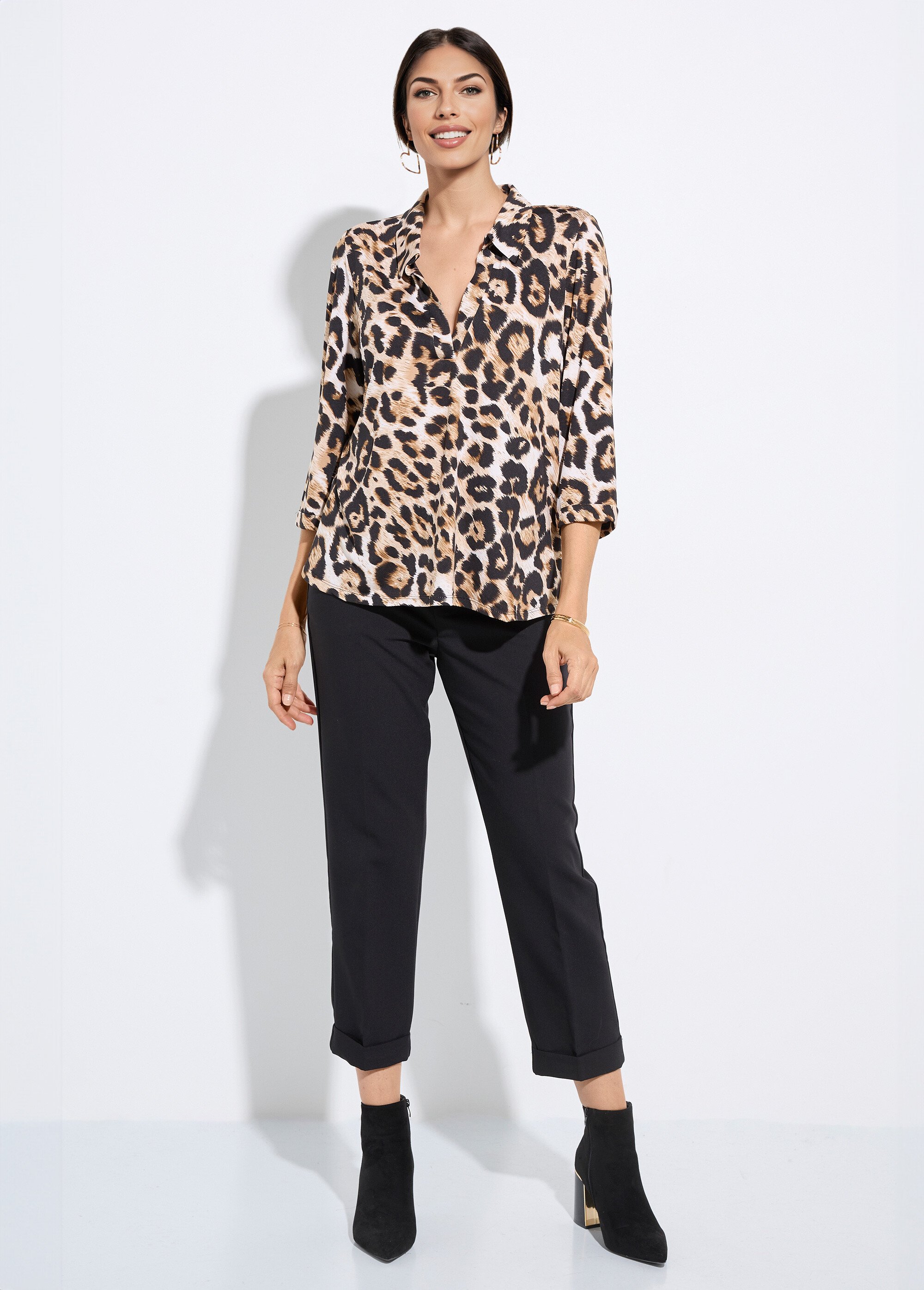 Chemisier fluide léopard et col tailleur Femme Noir FI-LOUISALEO SF1