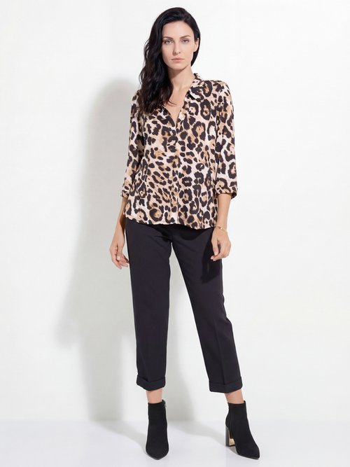 Chemisier fluide léopard et col tailleur Femme Noir FI-LOUISALEO SI1