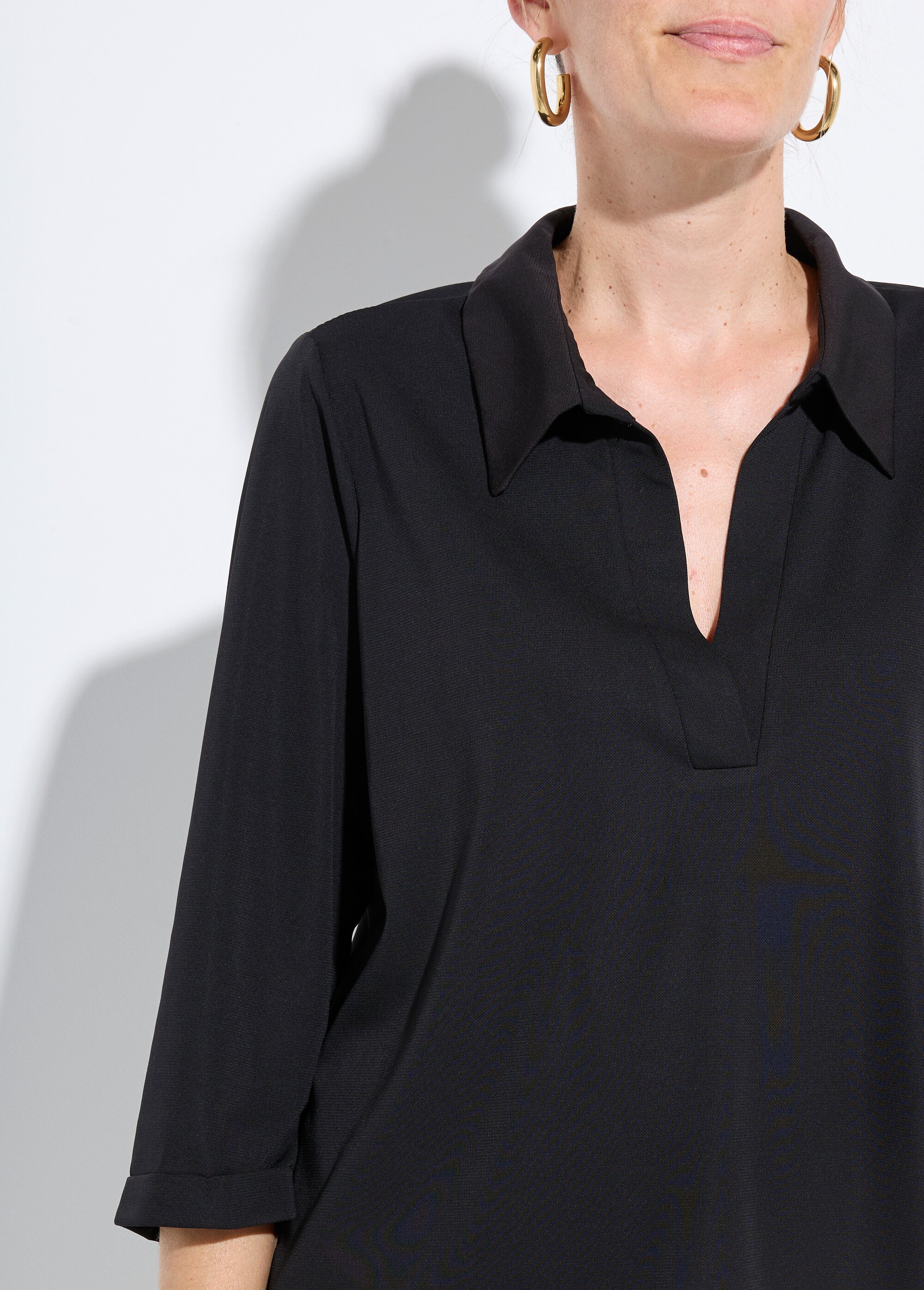Chemisier fluide uni avec col tailleur Femme UNI NOIR FI-LOUISA DE1