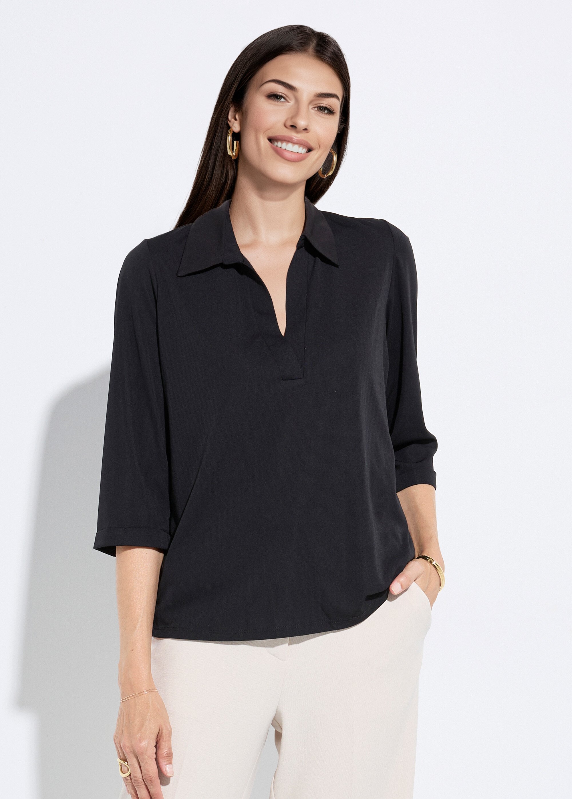 Chemisier fluide uni avec col tailleur Femme UNI NOIR FI-LOUISA FA1