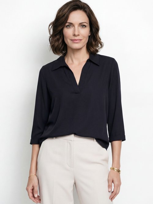 Chemisier fluide uni avec col tailleur Femme UNI NOIR FI-LOUISA FA1