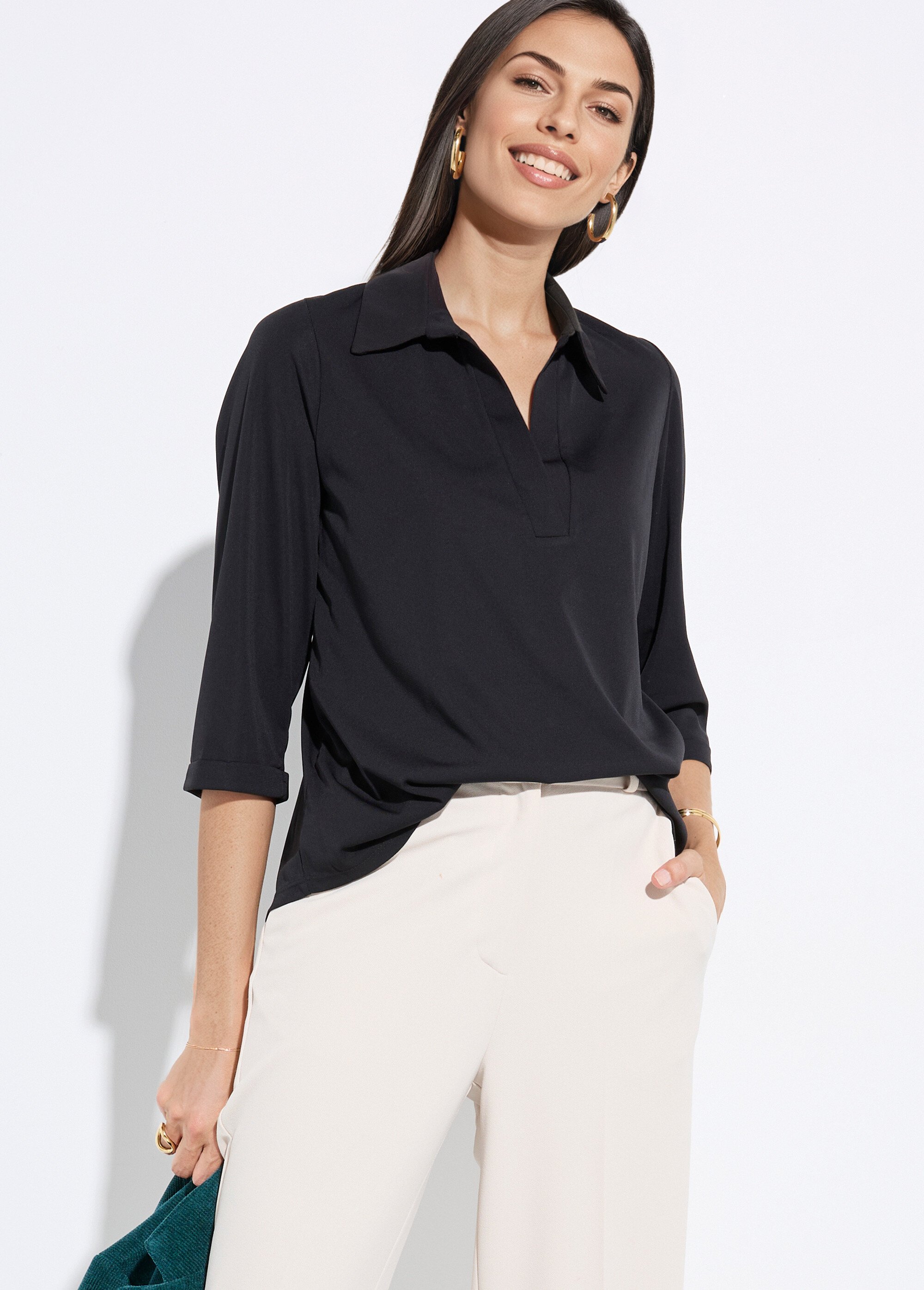 Chemisier fluide uni avec col tailleur Femme UNI NOIR FI-LOUISA MV1
