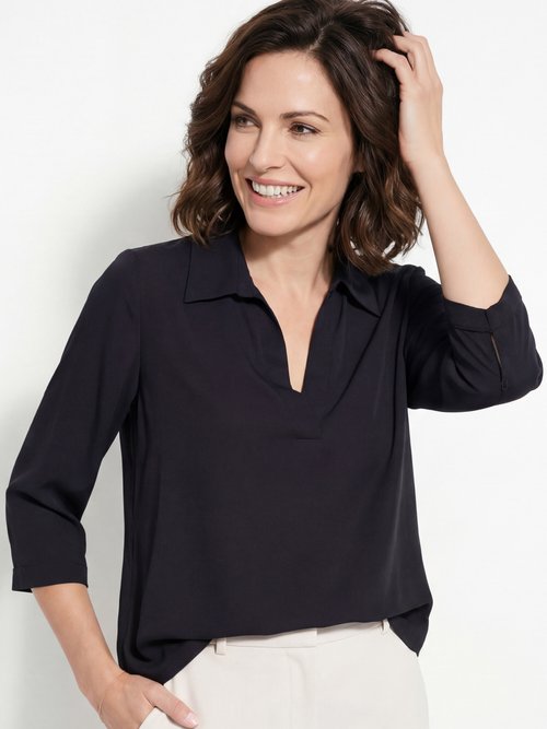 Chemisier fluide uni avec col tailleur Femme UNI NOIR FI-LOUISA MV1