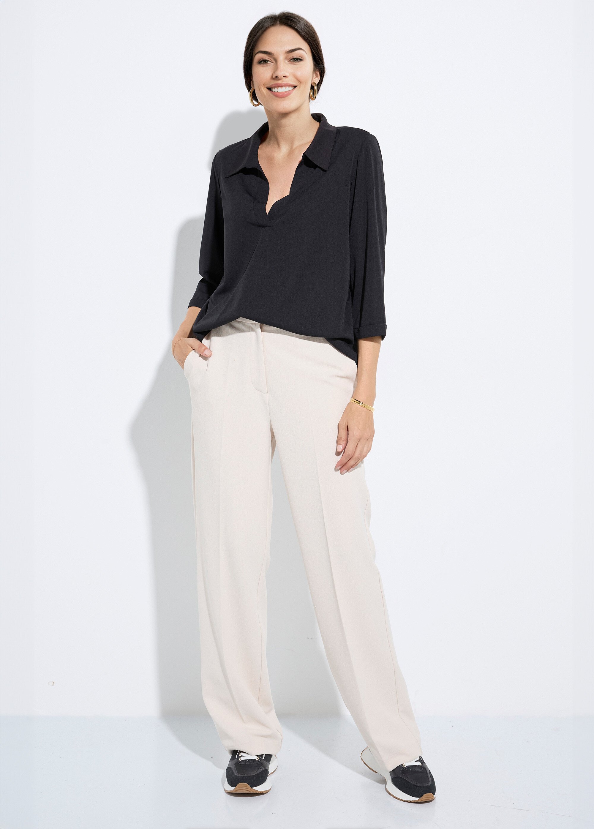 Chemisier fluide uni avec col tailleur Femme UNI NOIR FI-LOUISA SF1