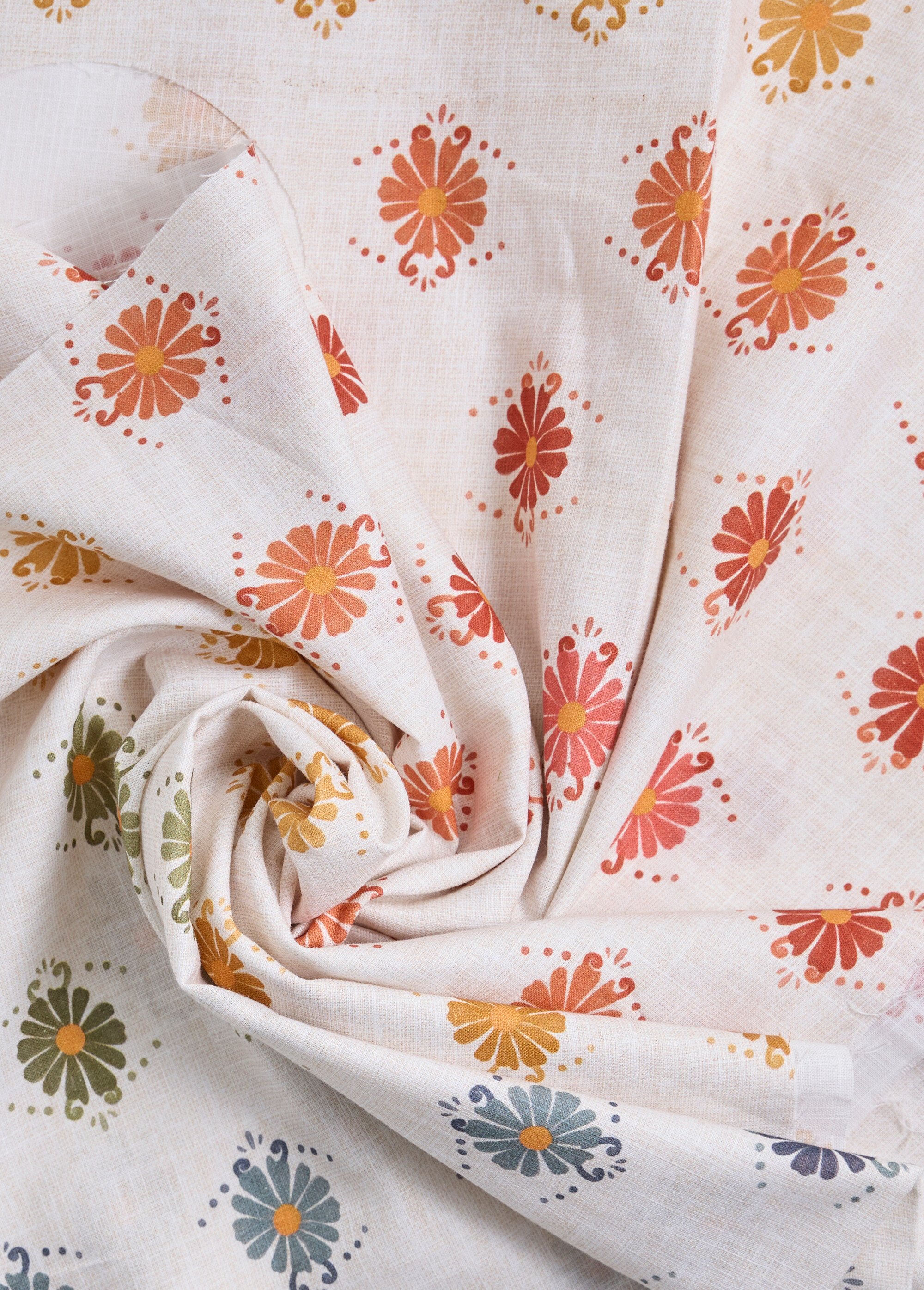 Coupon tissu motif fleuri 2B BEIGE COT96829-4 FA1