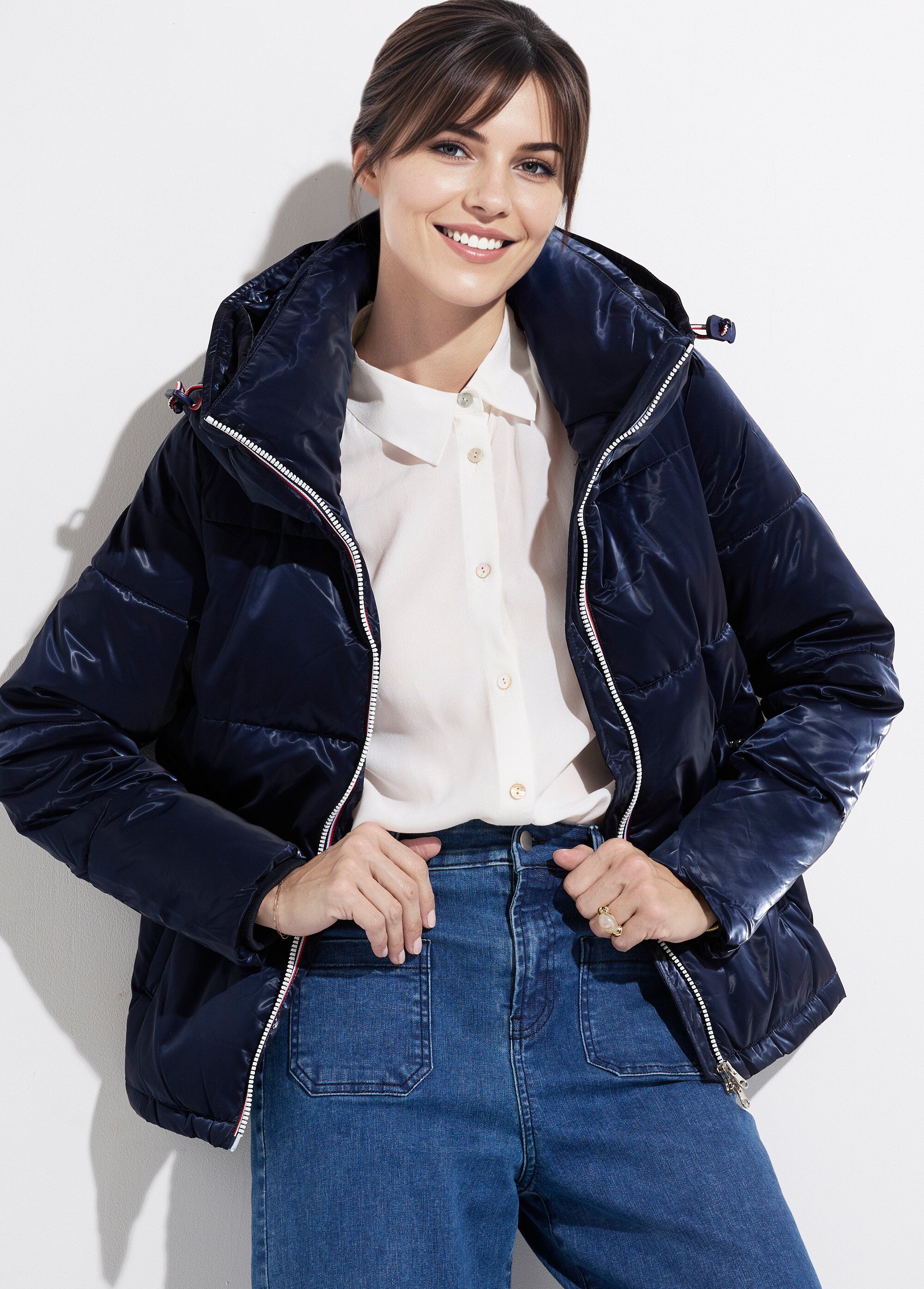 Doudoune courte déperlante irisée Femme Bleu LJ-23063 MV1