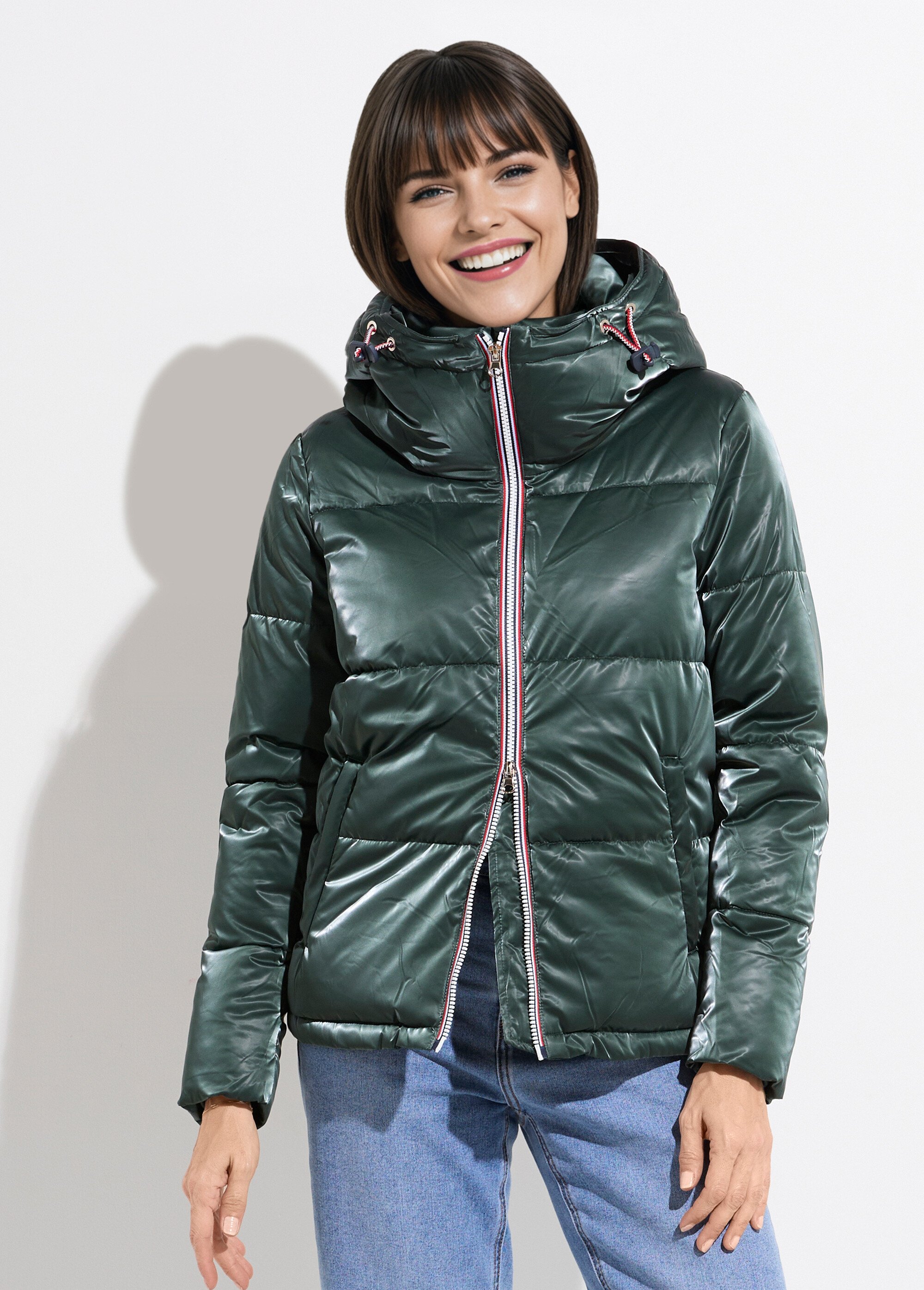 Doudoune courte déperlante irisée Femme Vert LJ-23063 FA1