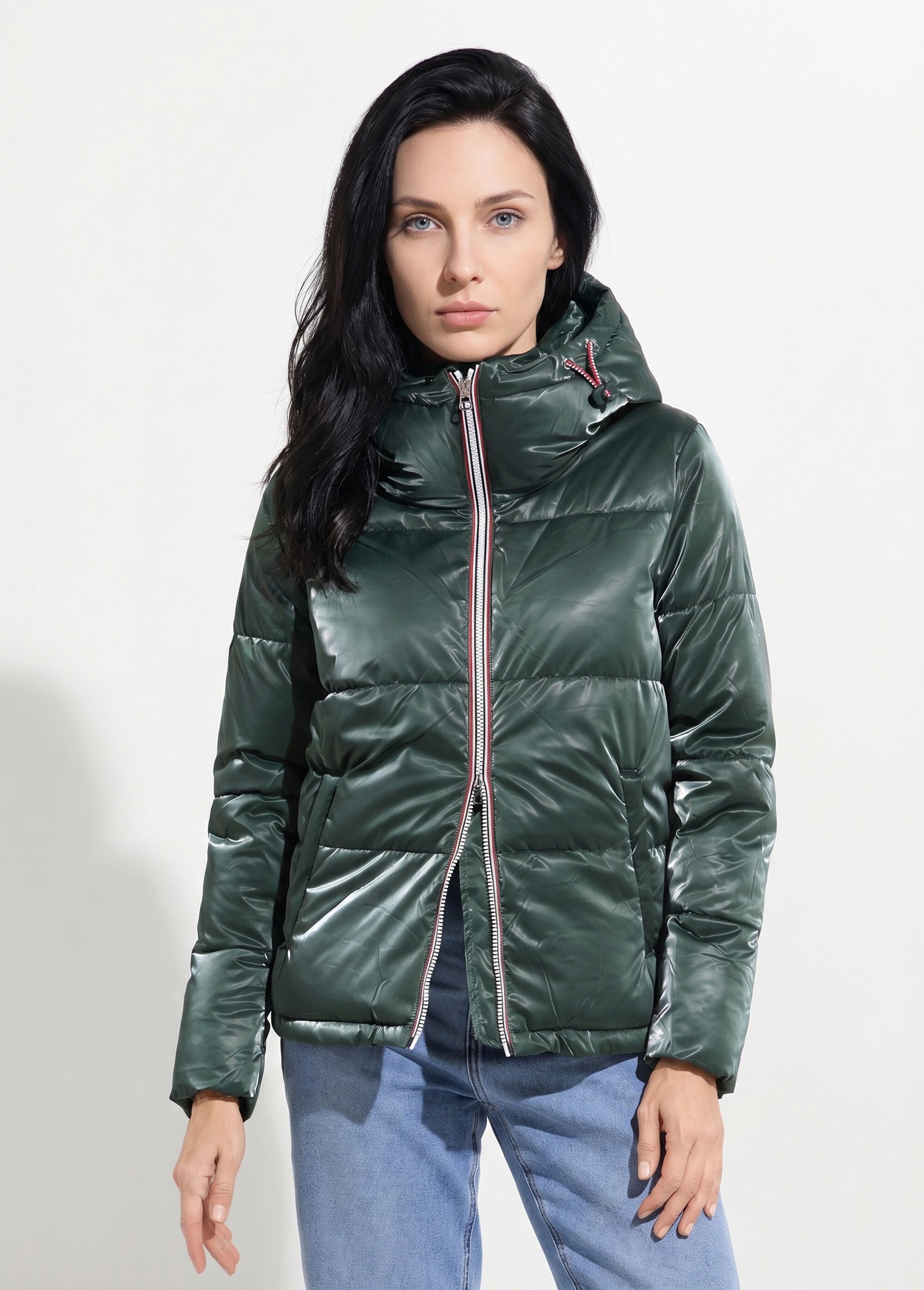 Doudoune courte déperlante irisée Femme Vert LJ-23063 FA1