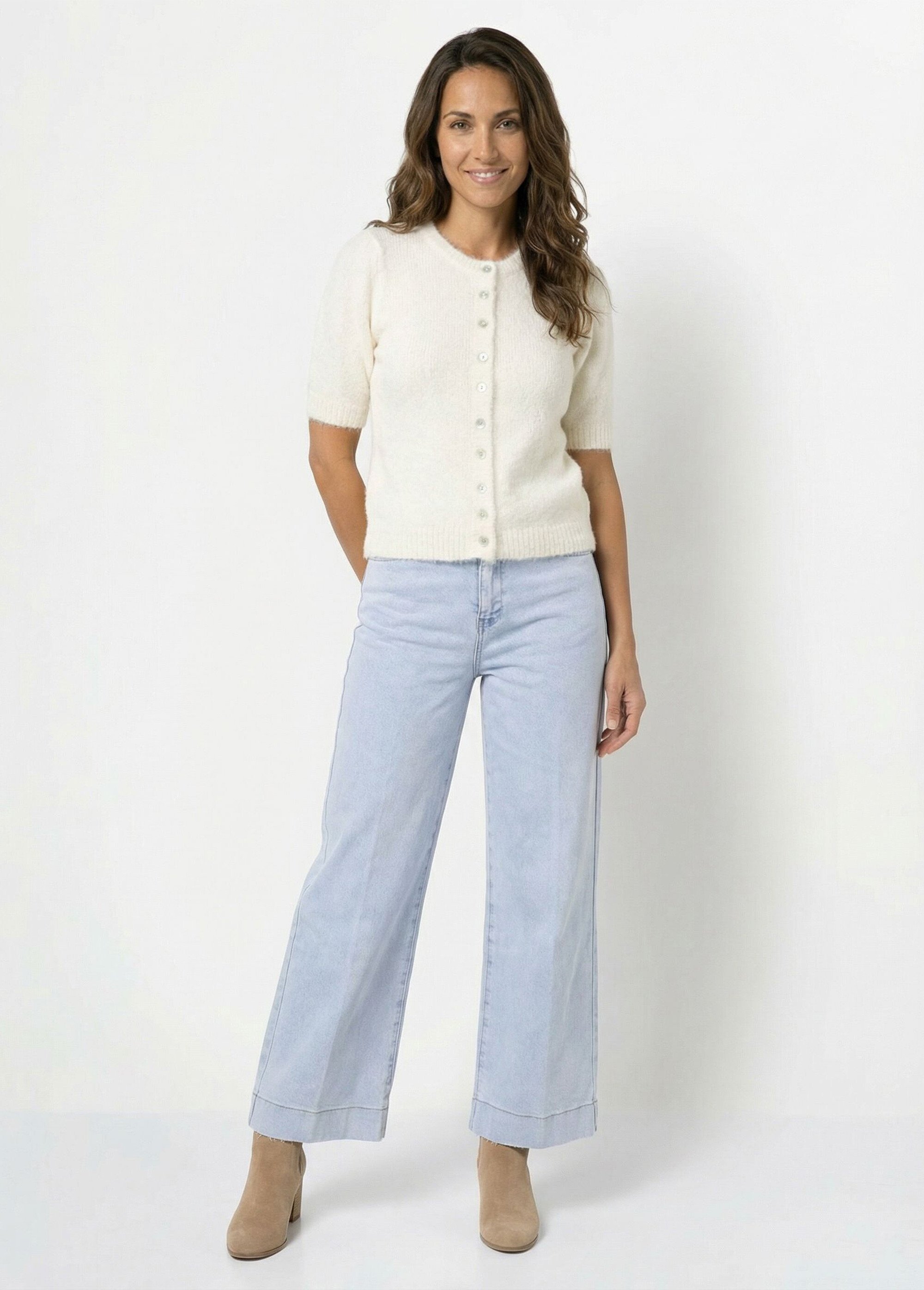 Gilet à manches courtes avec laine Femme Beige IA-AR990 SF1