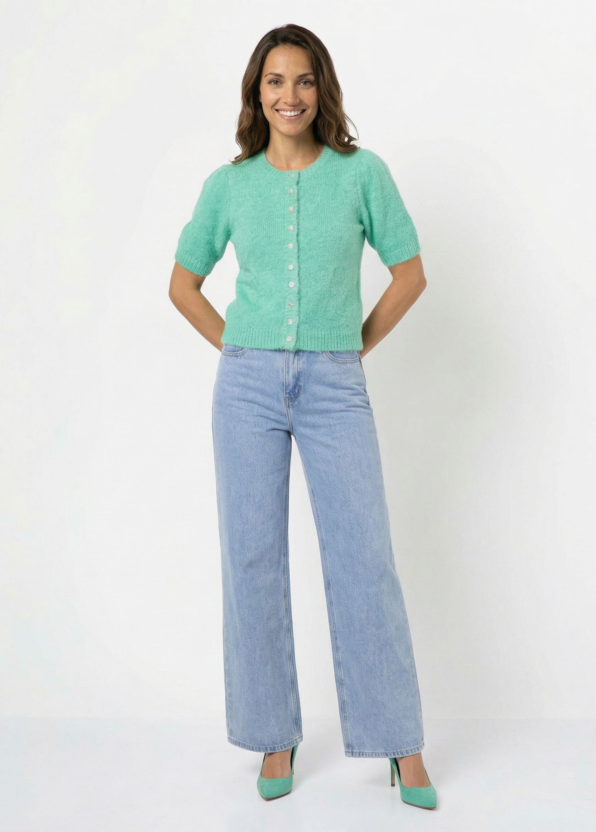 Gilet à manches courtes avec laine Femme Vert IA-AR990 SF1