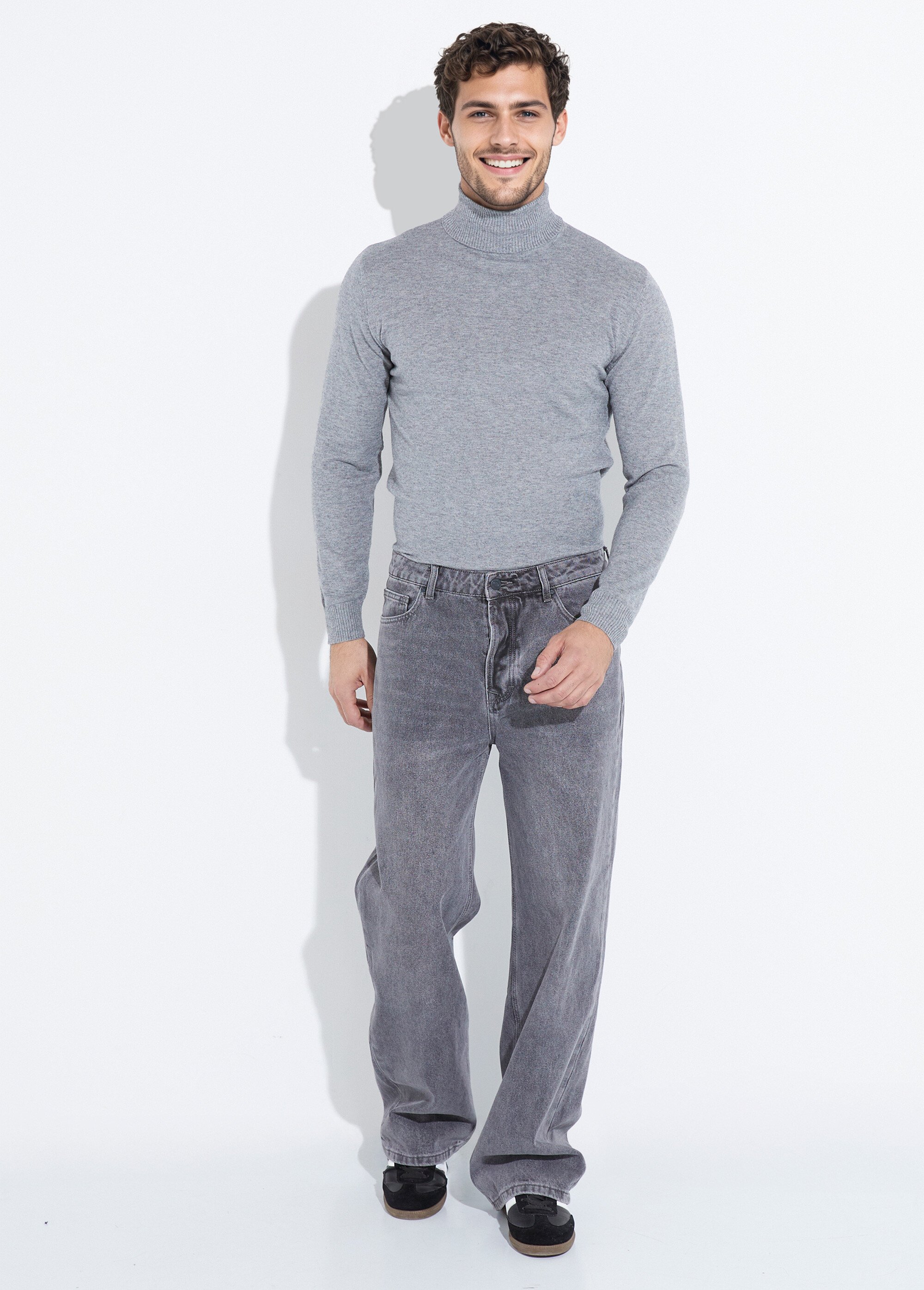 Jean denim coupe large style baggy Homme Gris LYSJF-020 SF1