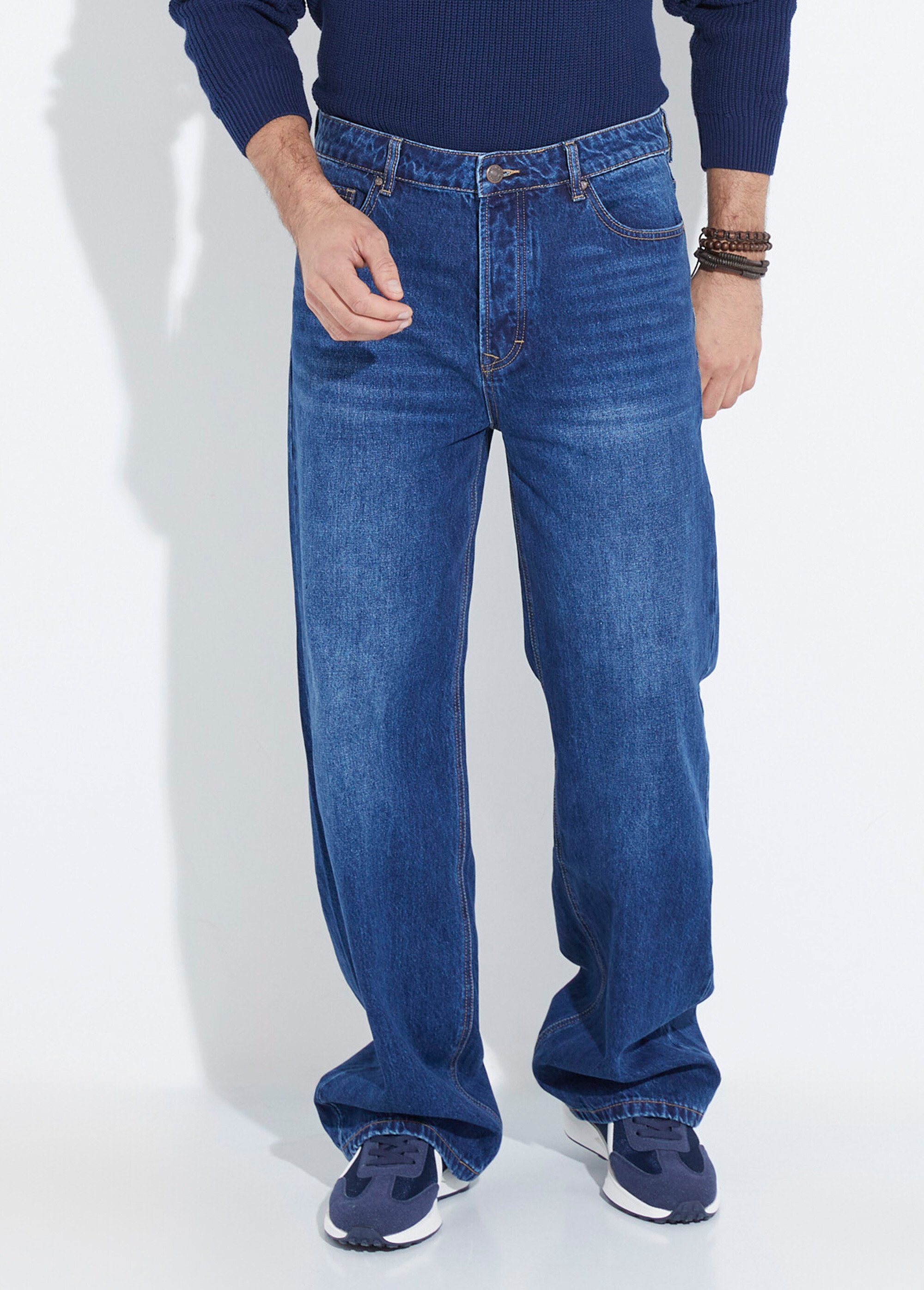 Jean denim coupe large style baggy, stone Homme Bleu LYSJF-019 FA1