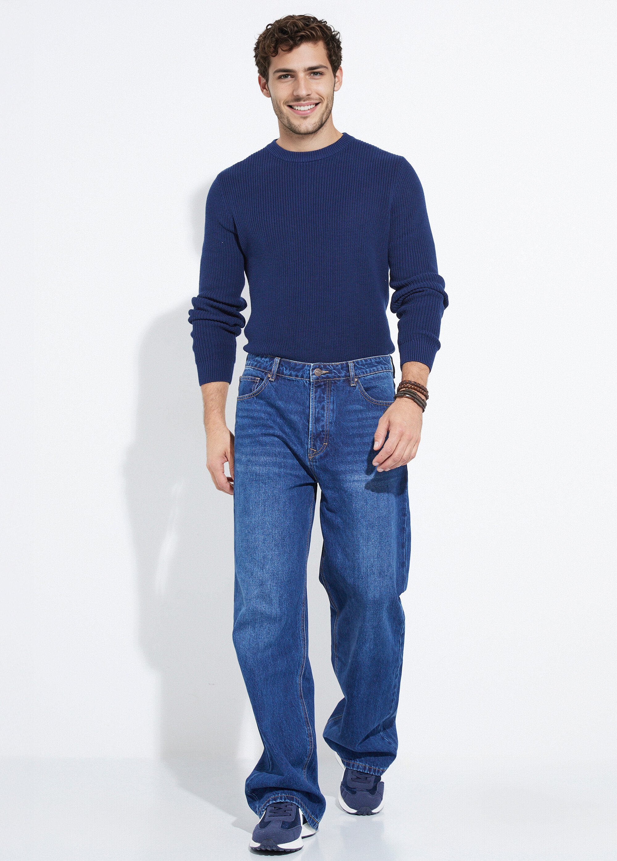 Jean denim coupe large style baggy, stone Homme Bleu LYSJF-019 MV1