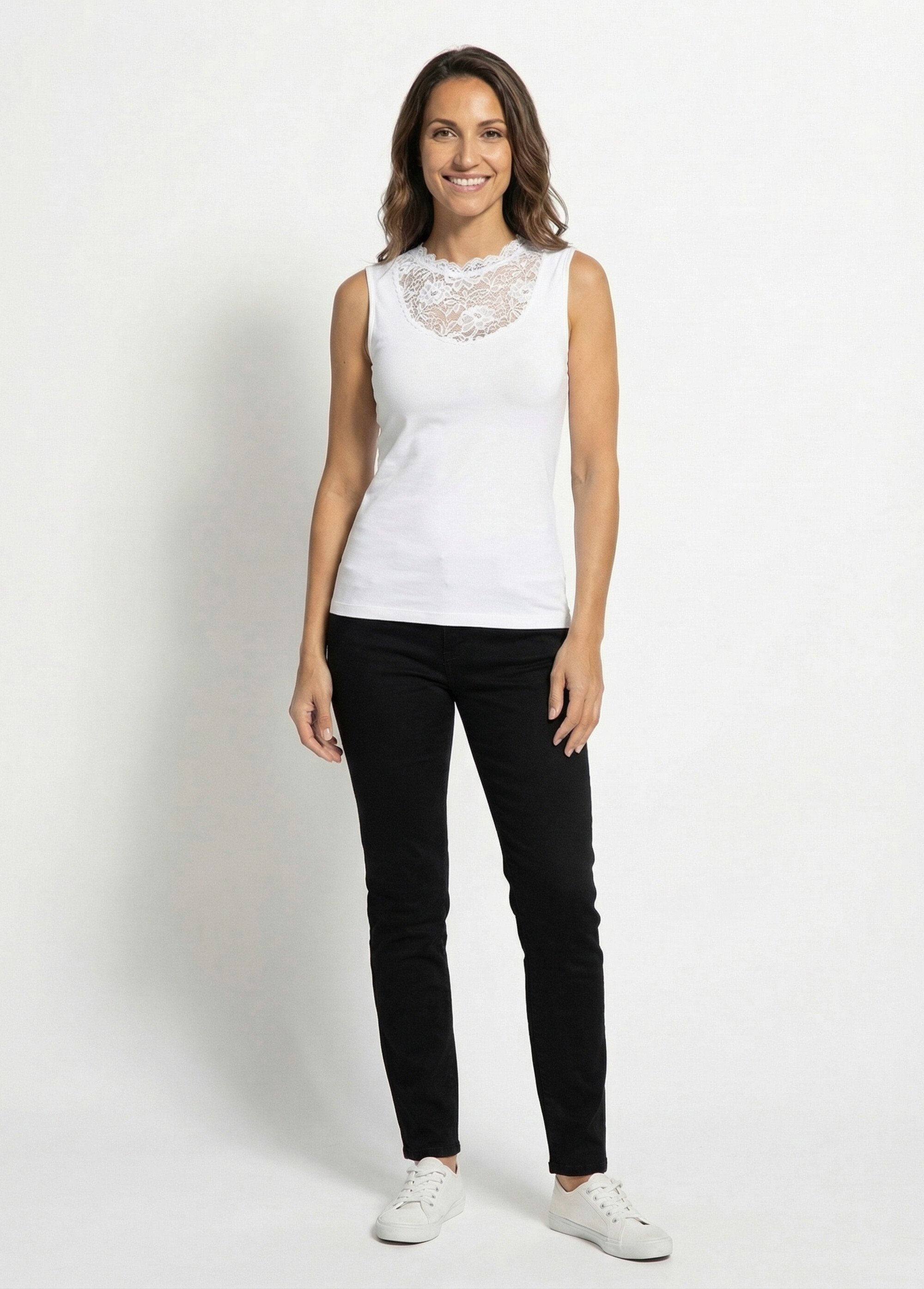 Maillot de corps sans manches dentelle Femme Blanc VABRES SF1
