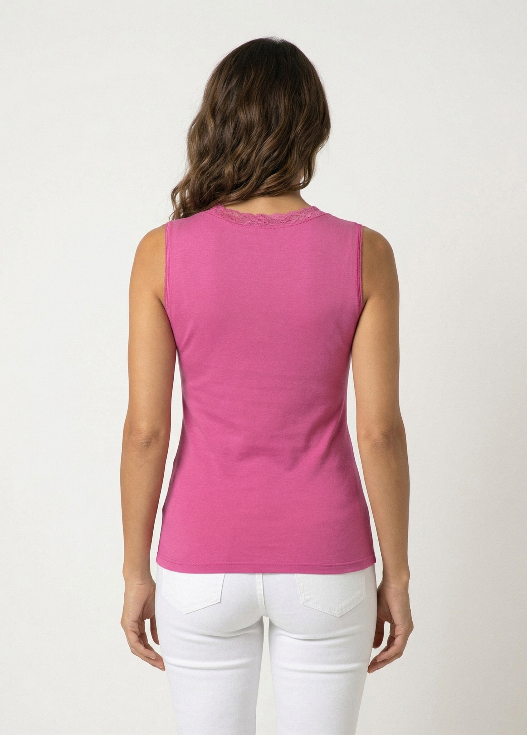 Maillot de corps sans manches dentelle Femme Rose VABRES DO1