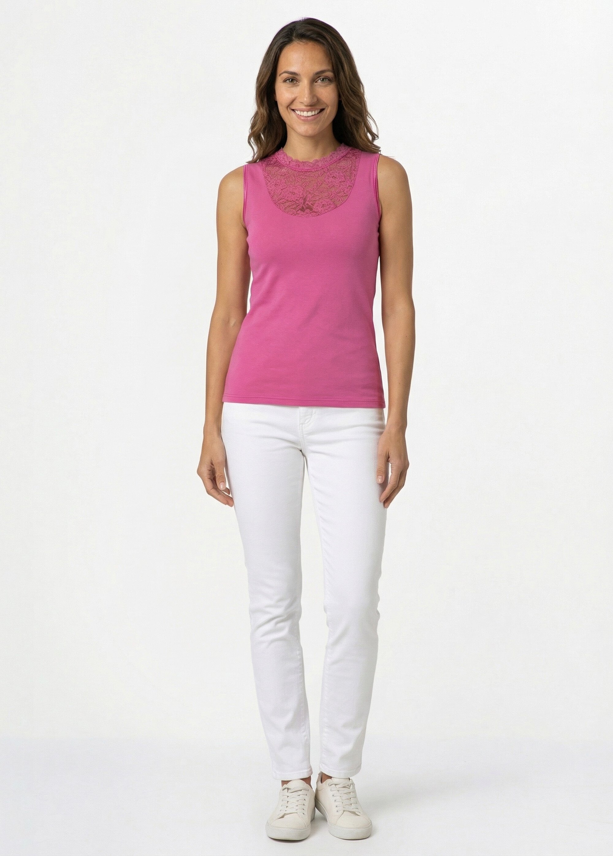 Maillot de corps sans manches dentelle Femme Rose VABRES SF1