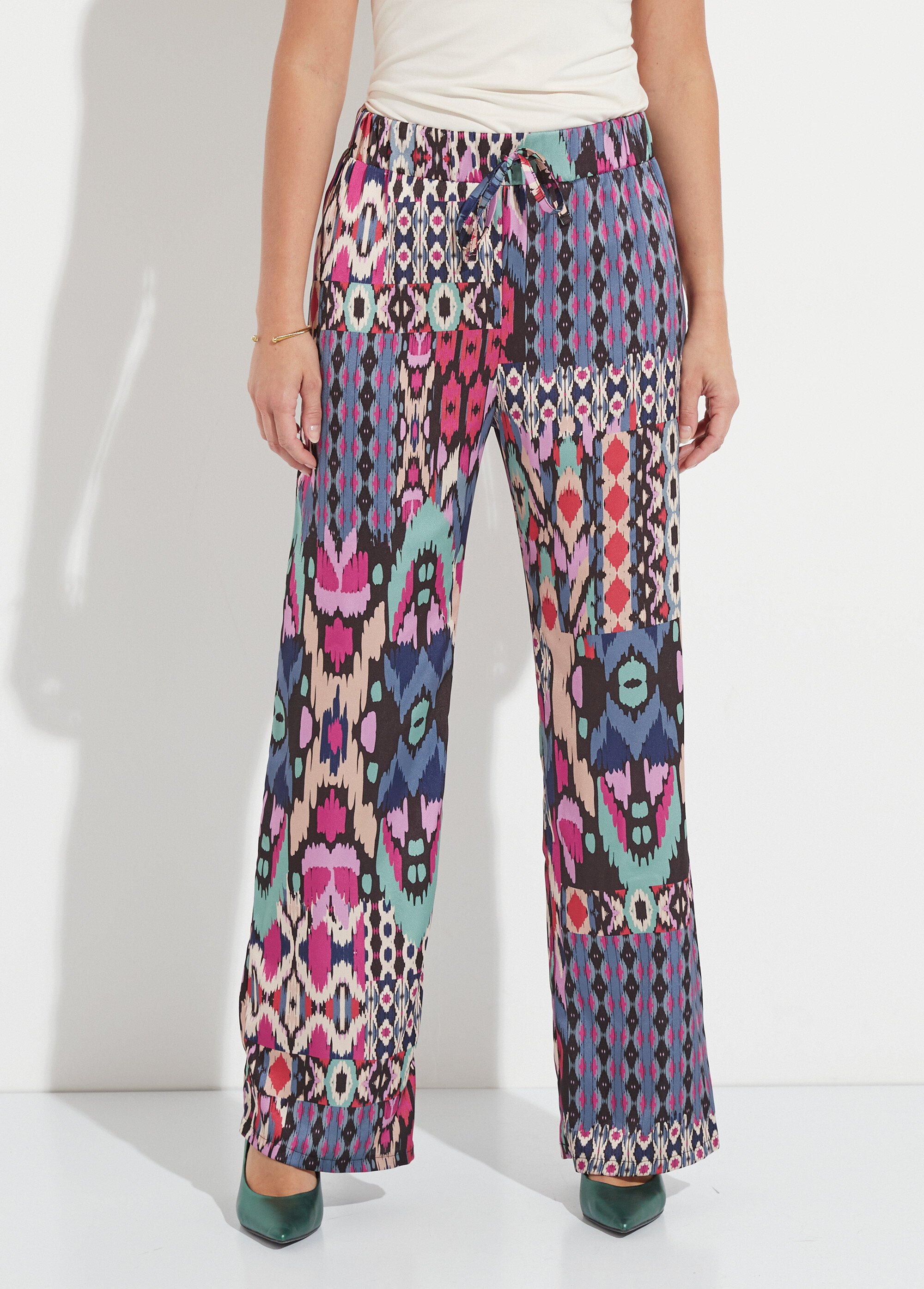 Pantalon large taille élastiquée satin imprimé Femme MULTICOLORE NOAH FA1