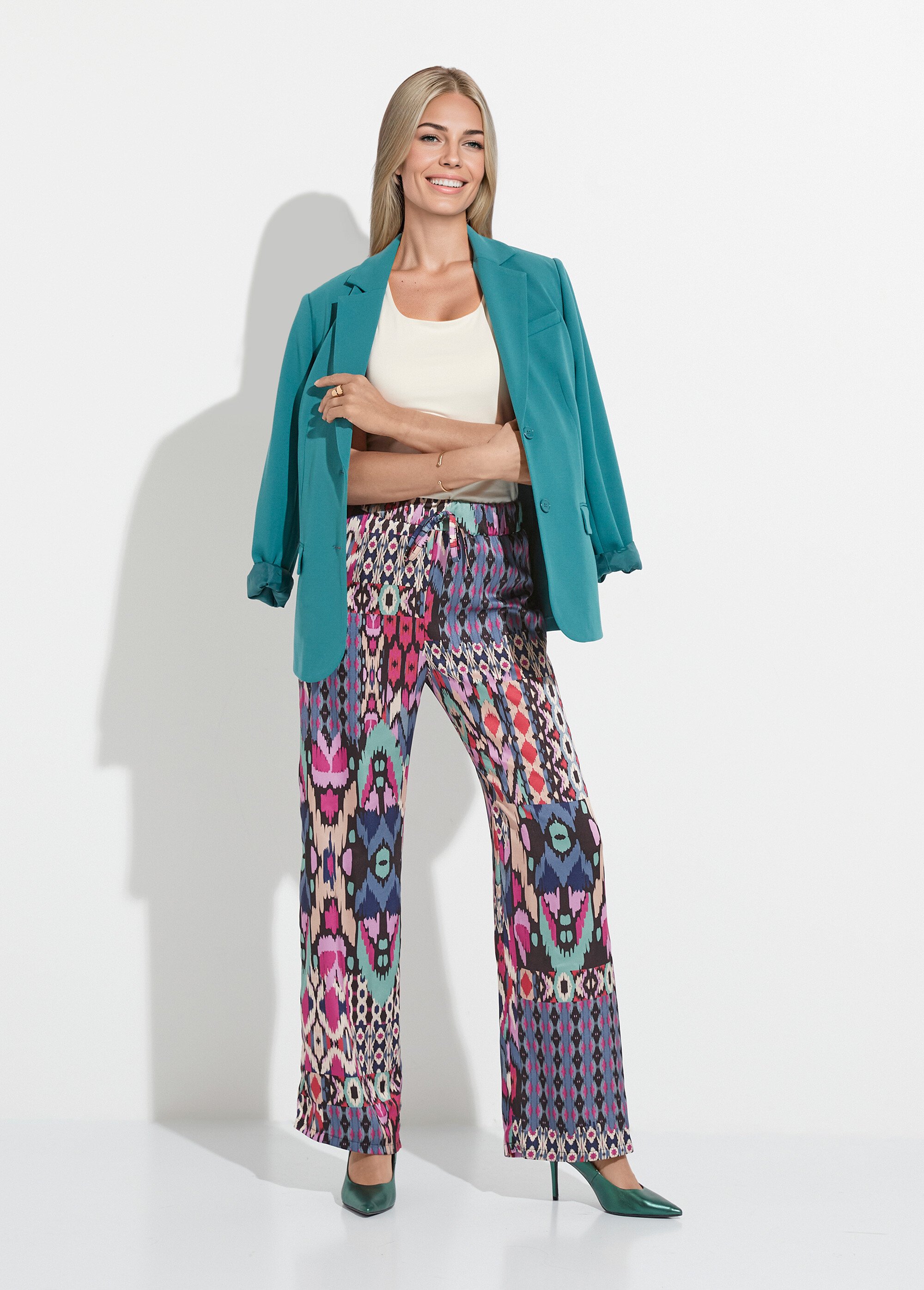 Pantalon large taille élastiquée satin imprimé