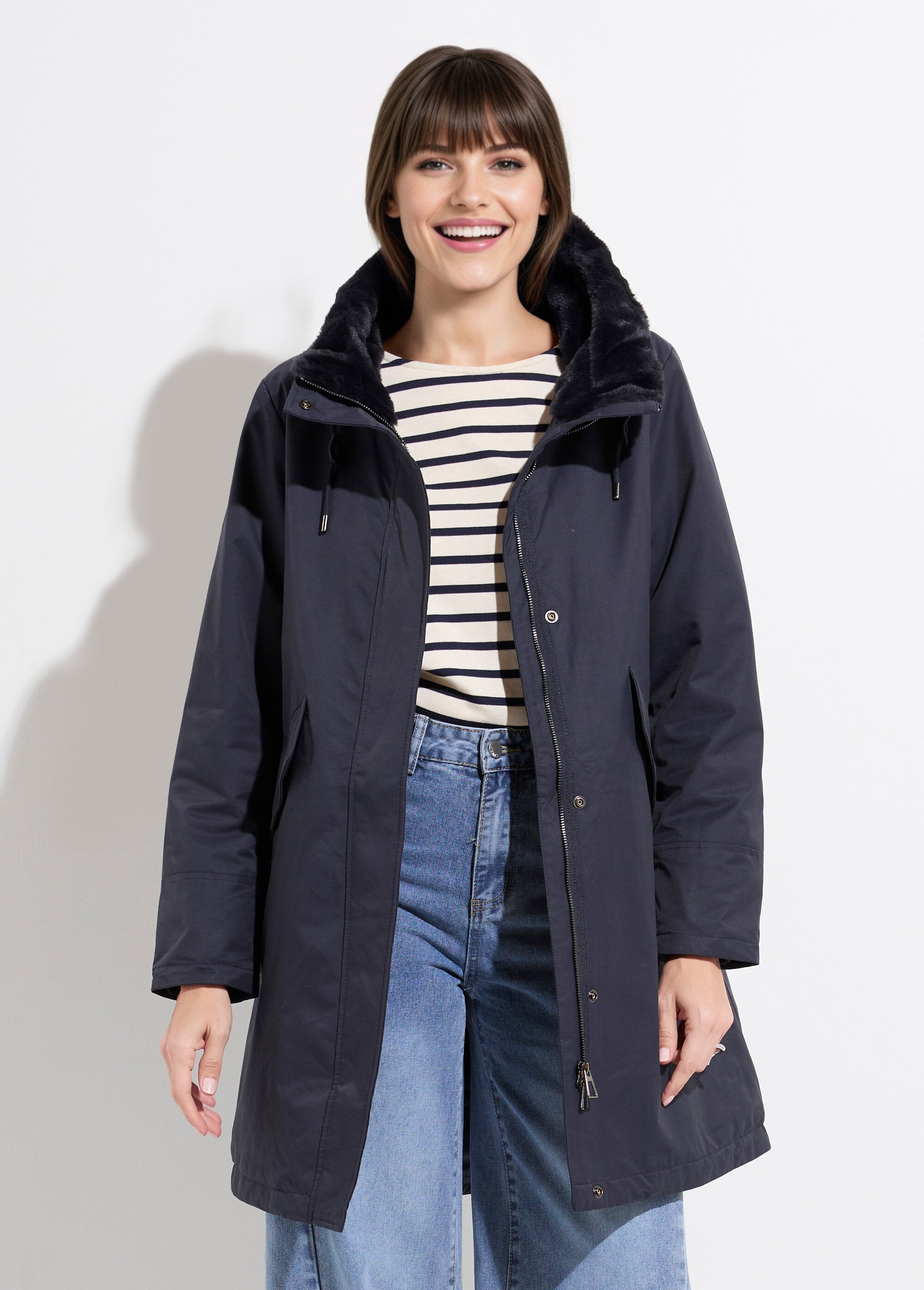 Parka déperlante intérieur fourrure Femme Bleu LJ-6042 FA1