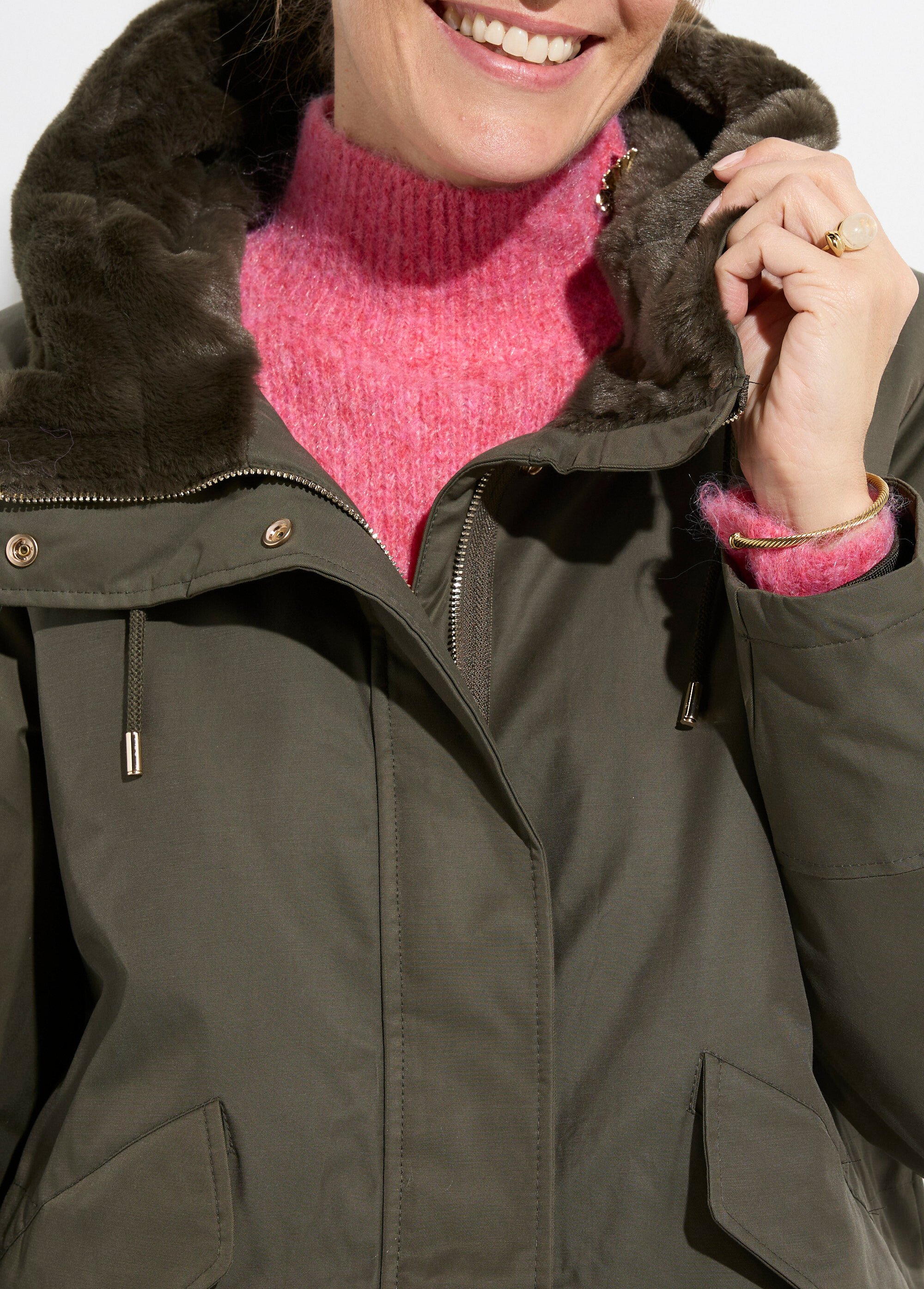 Parka déperlante intérieur fourrure Femme Vert LJ-6042 DE1