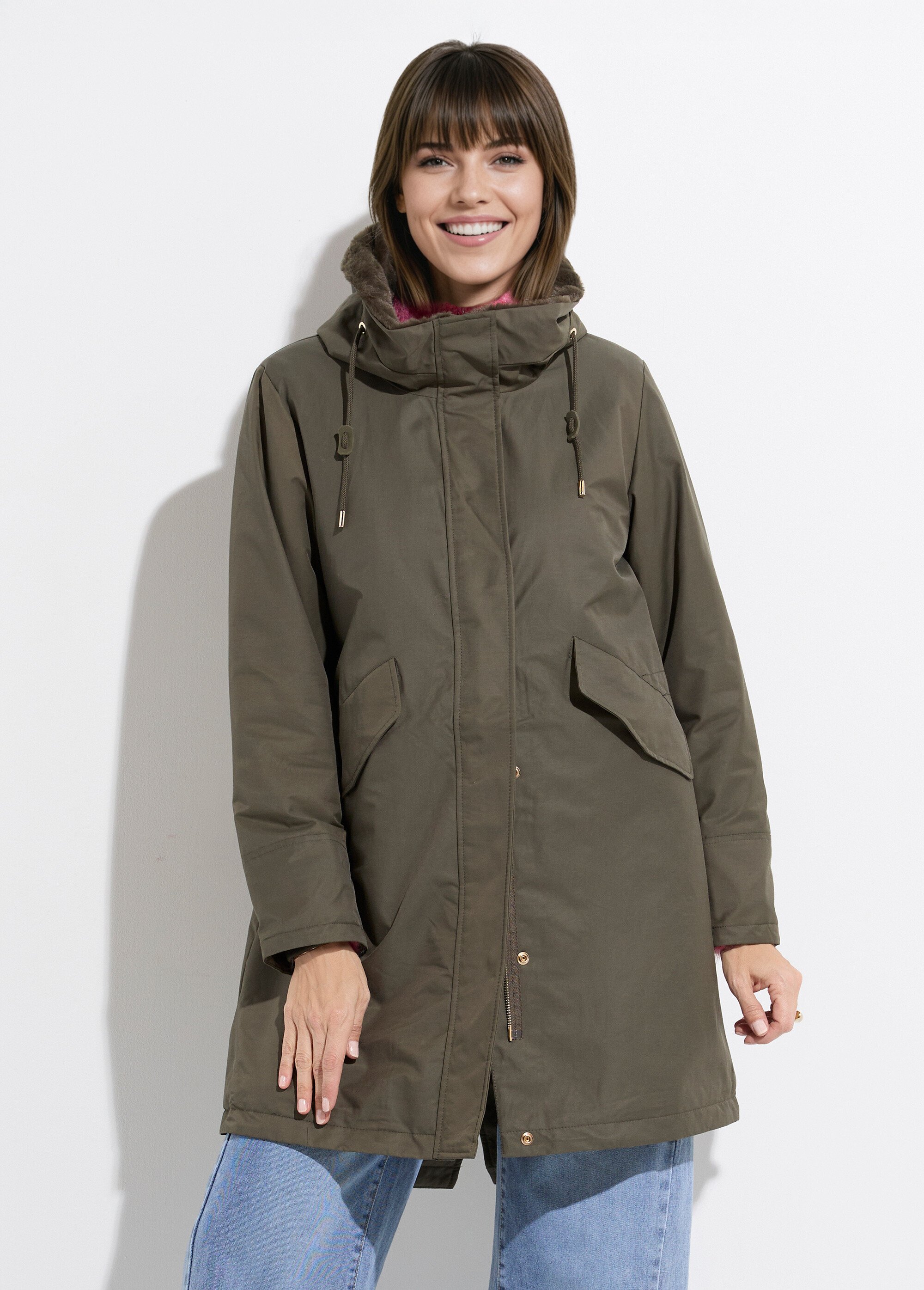 Parka déperlante intérieur fourrure Femme Vert LJ-6042 FA1