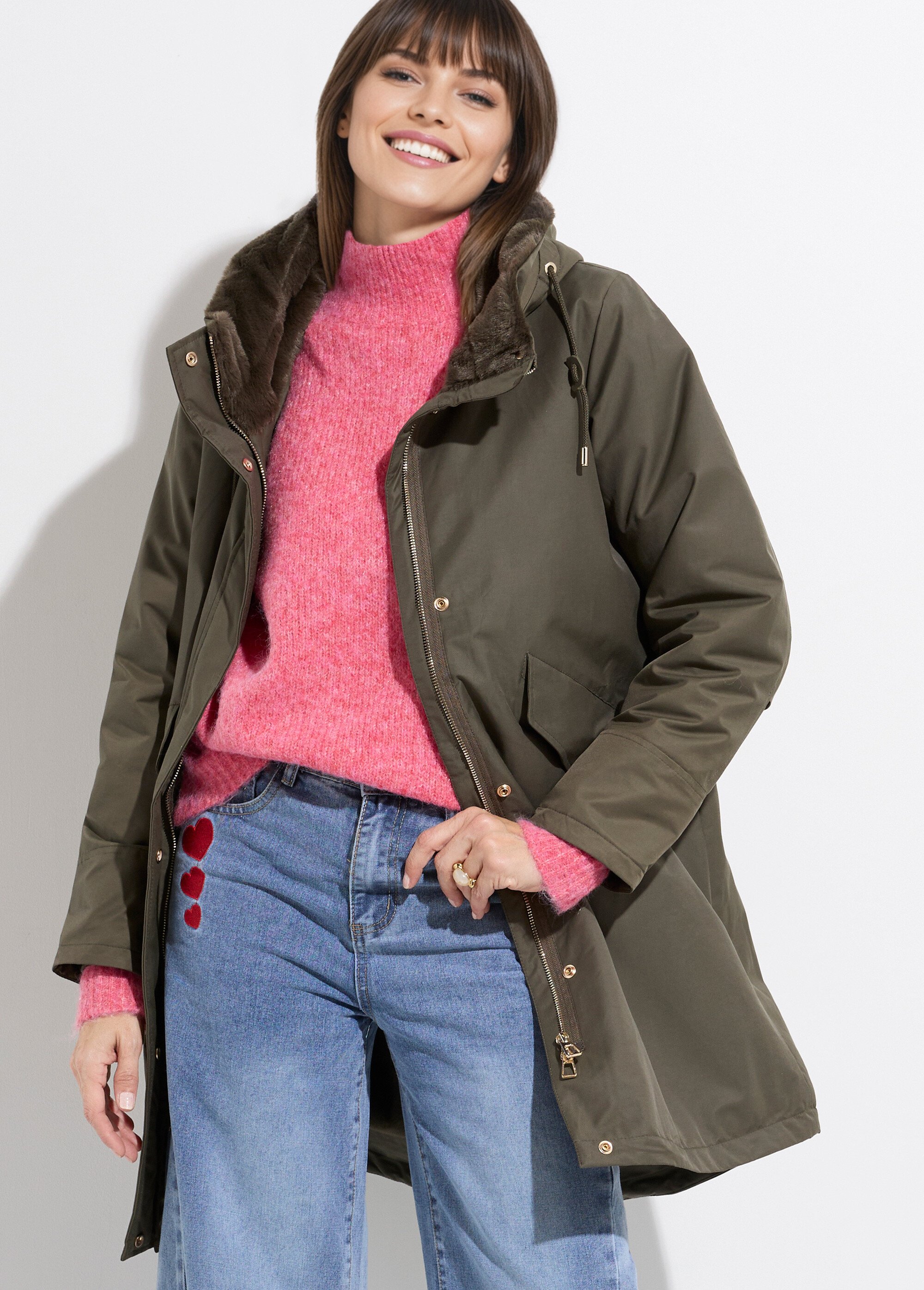 Parka déperlante intérieur fourrure Femme Vert LJ-6042 MV1