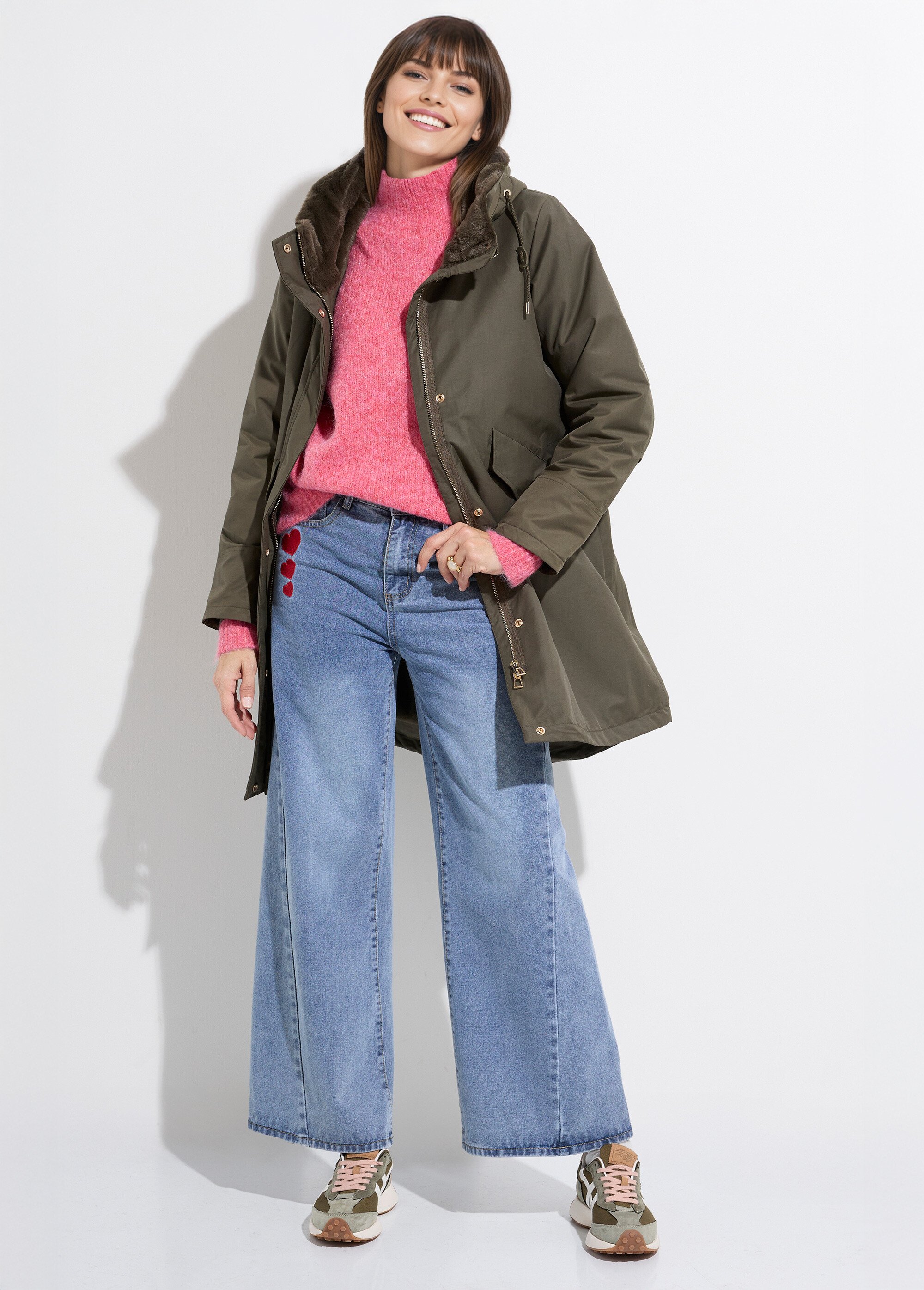 Parka déperlante intérieur fourrure Femme Vert LJ-6042 SI1