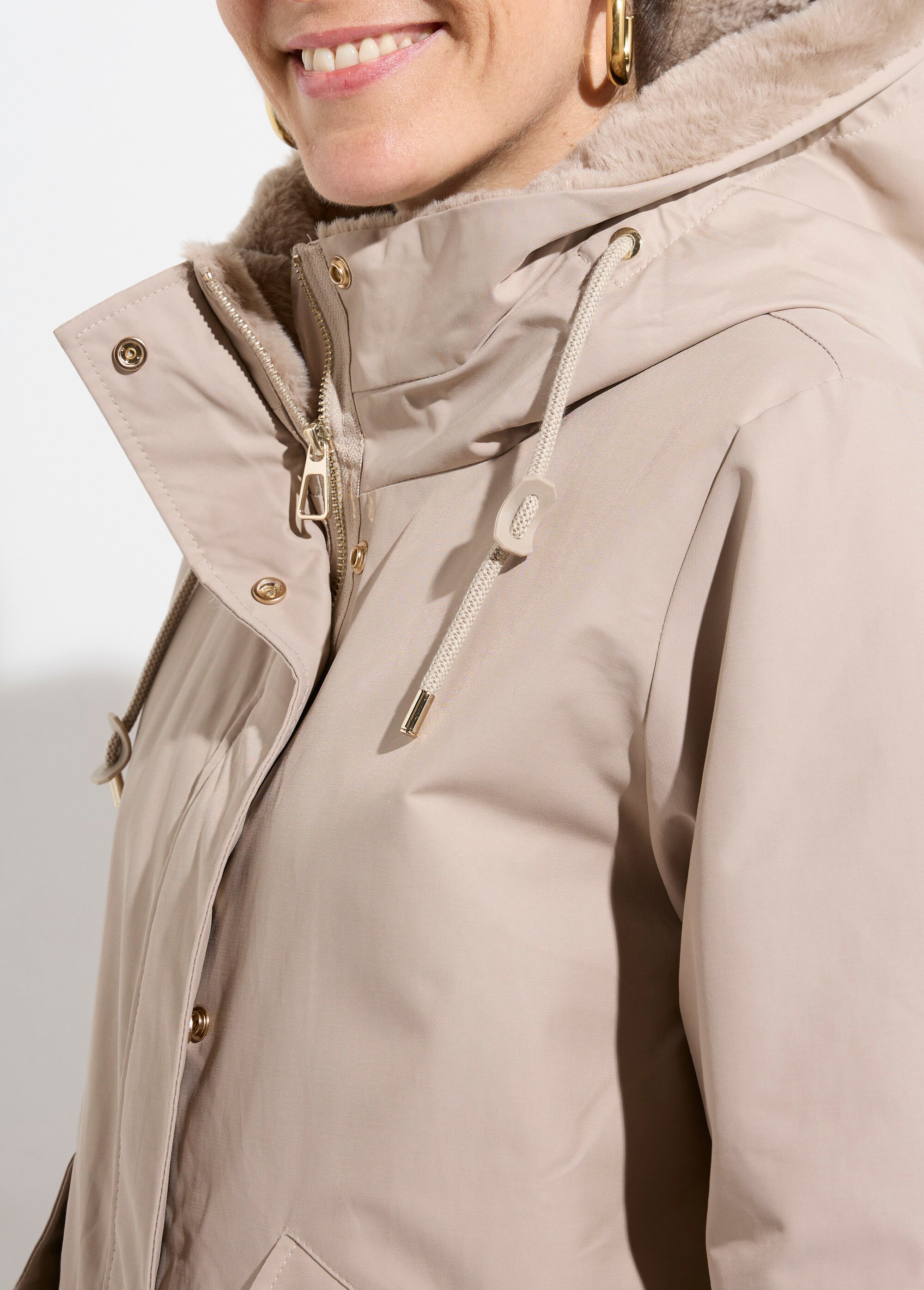 Parka déperlante intérieur fourrure Femme Beige LJ-6042 DE1