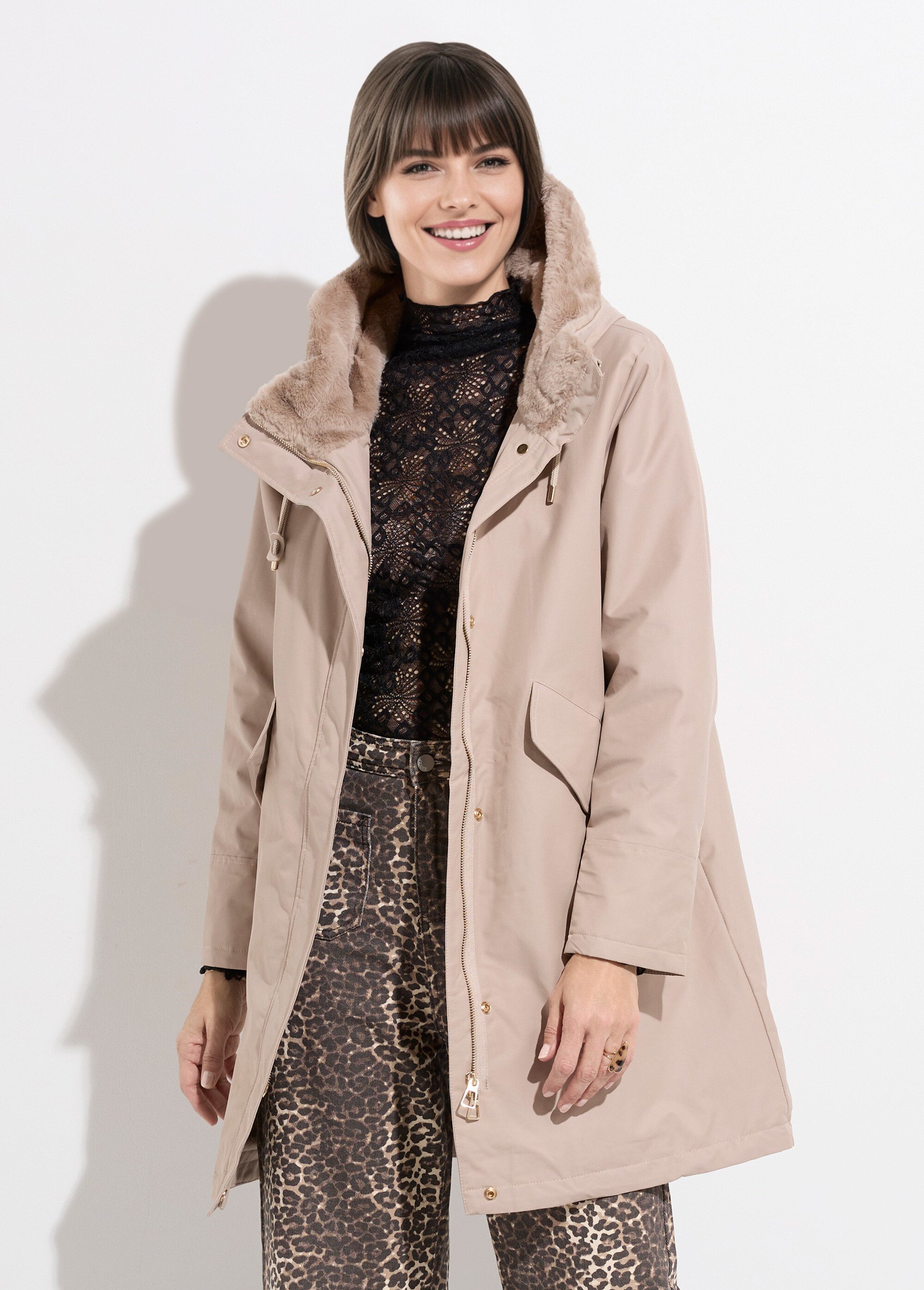 Parka déperlante intérieur fourrure Femme Beige LJ-6042 FA1