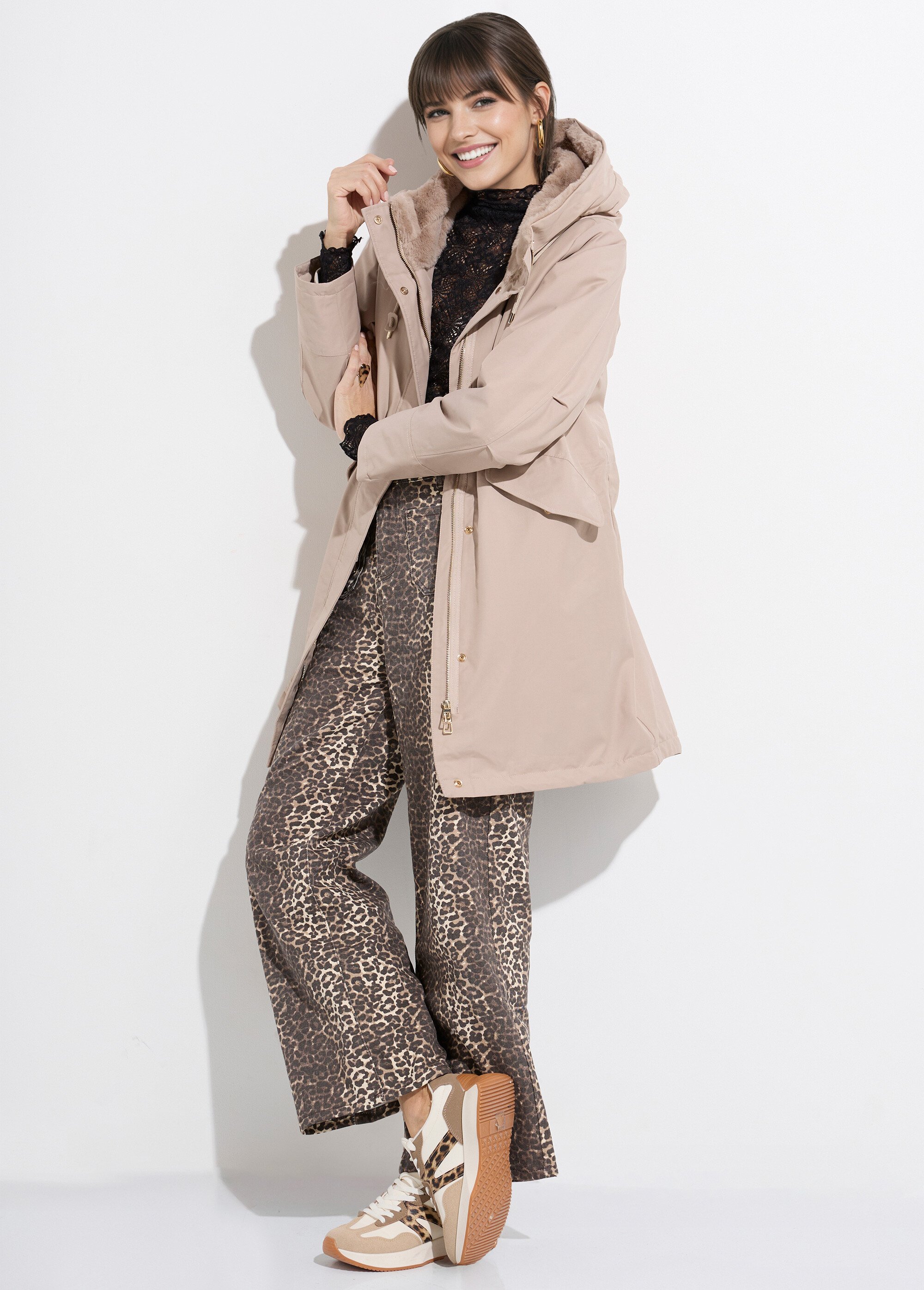 Parka déperlante intérieur fourrure Femme Beige LJ-6042 SI1