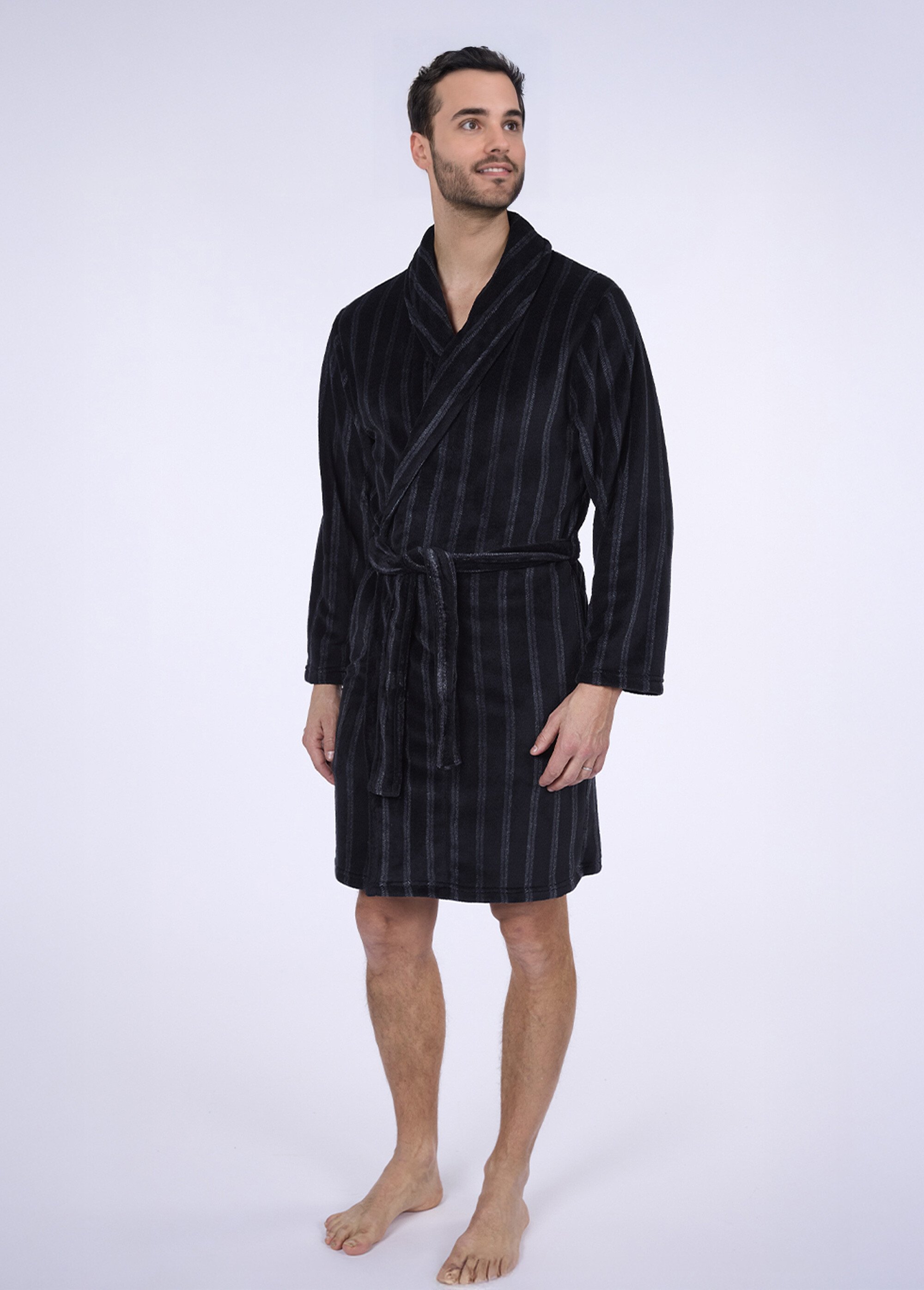 Peignoir chaud rayé col châle pour homme Homme Gris CTMHH.NIG.RCF FA1