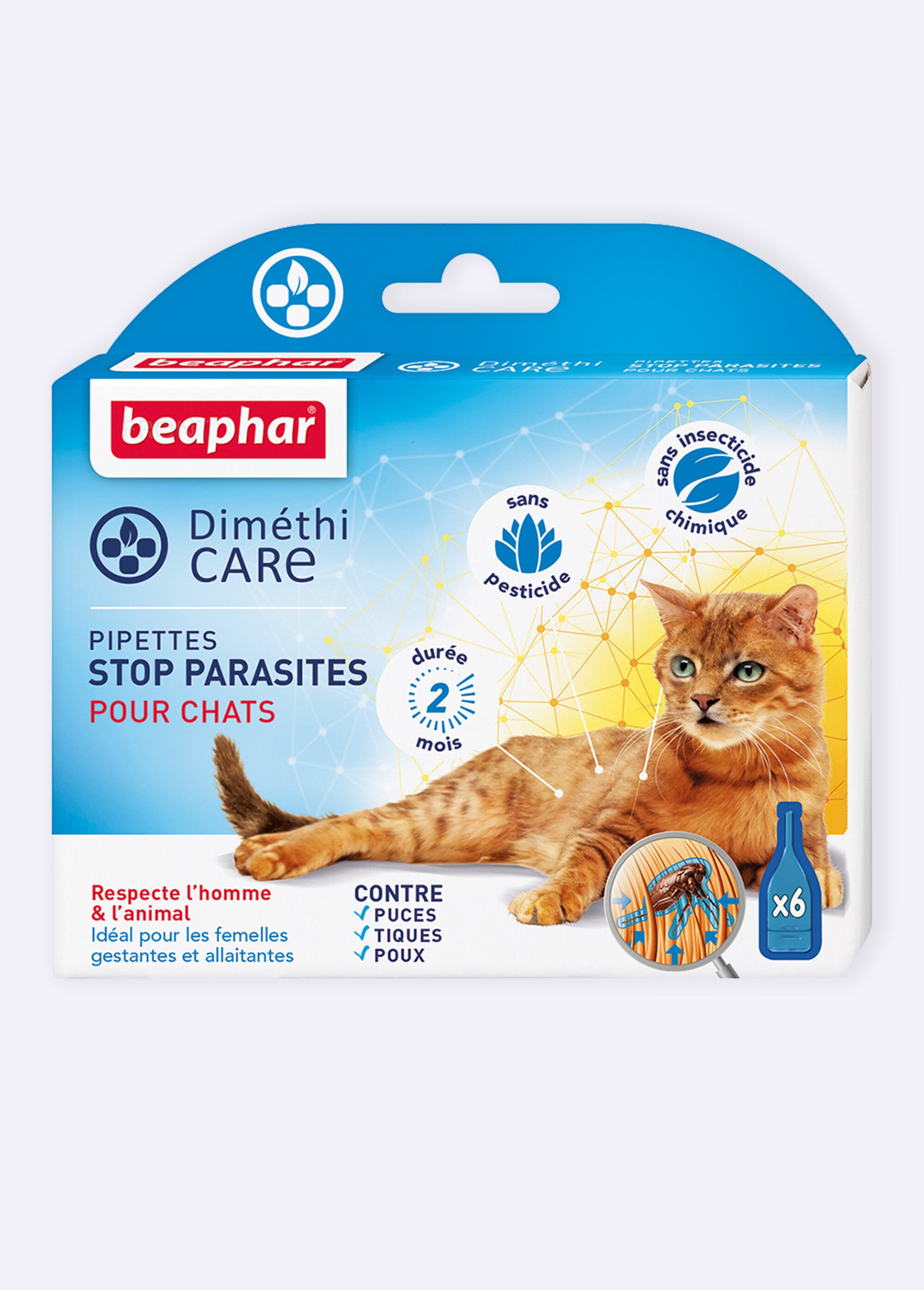 Pipettes anti parasites x6, pour chat BLANC BEA-14197 FA1