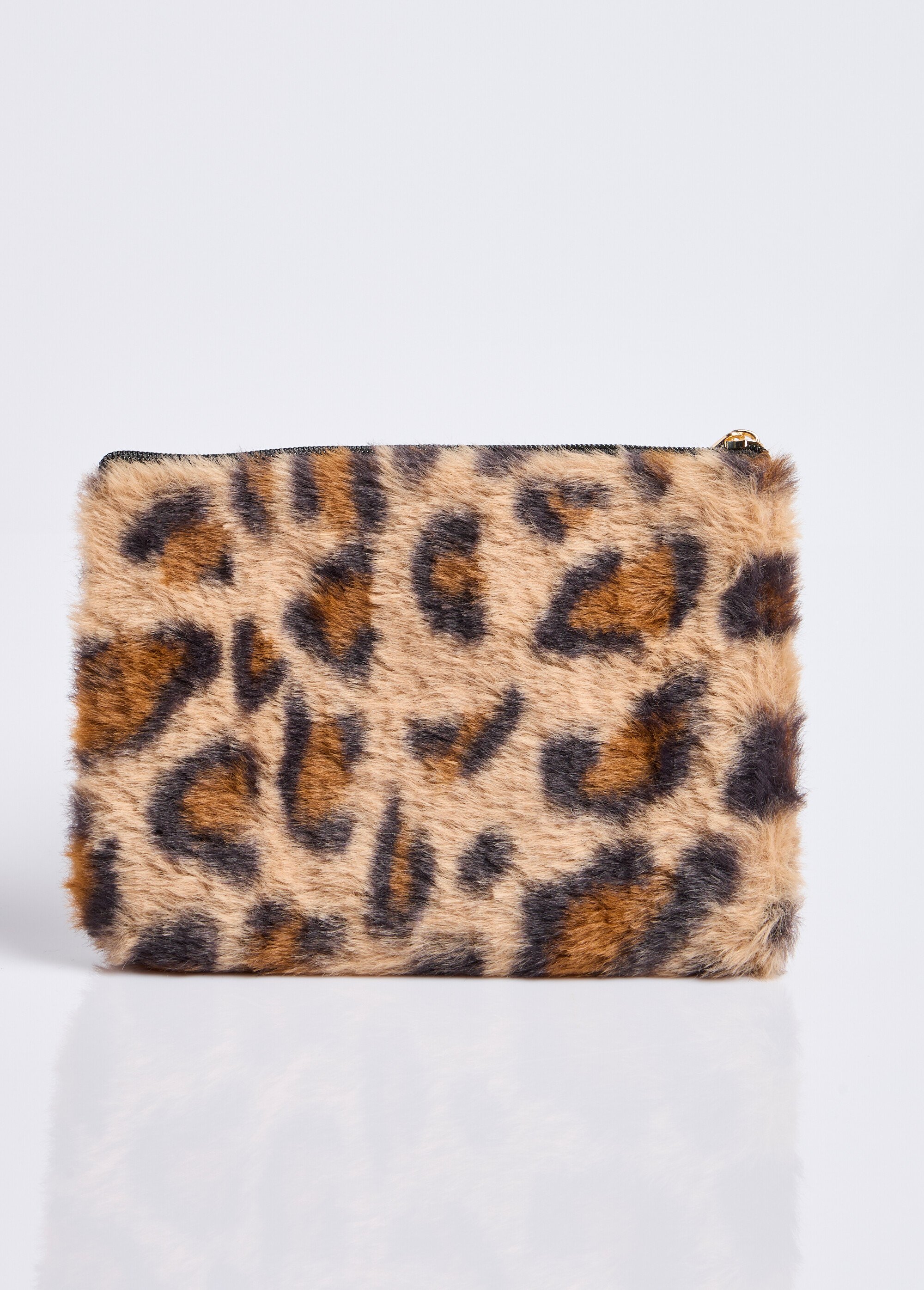 Pochette porte monnaie fourrure léopard Marron | Afibel