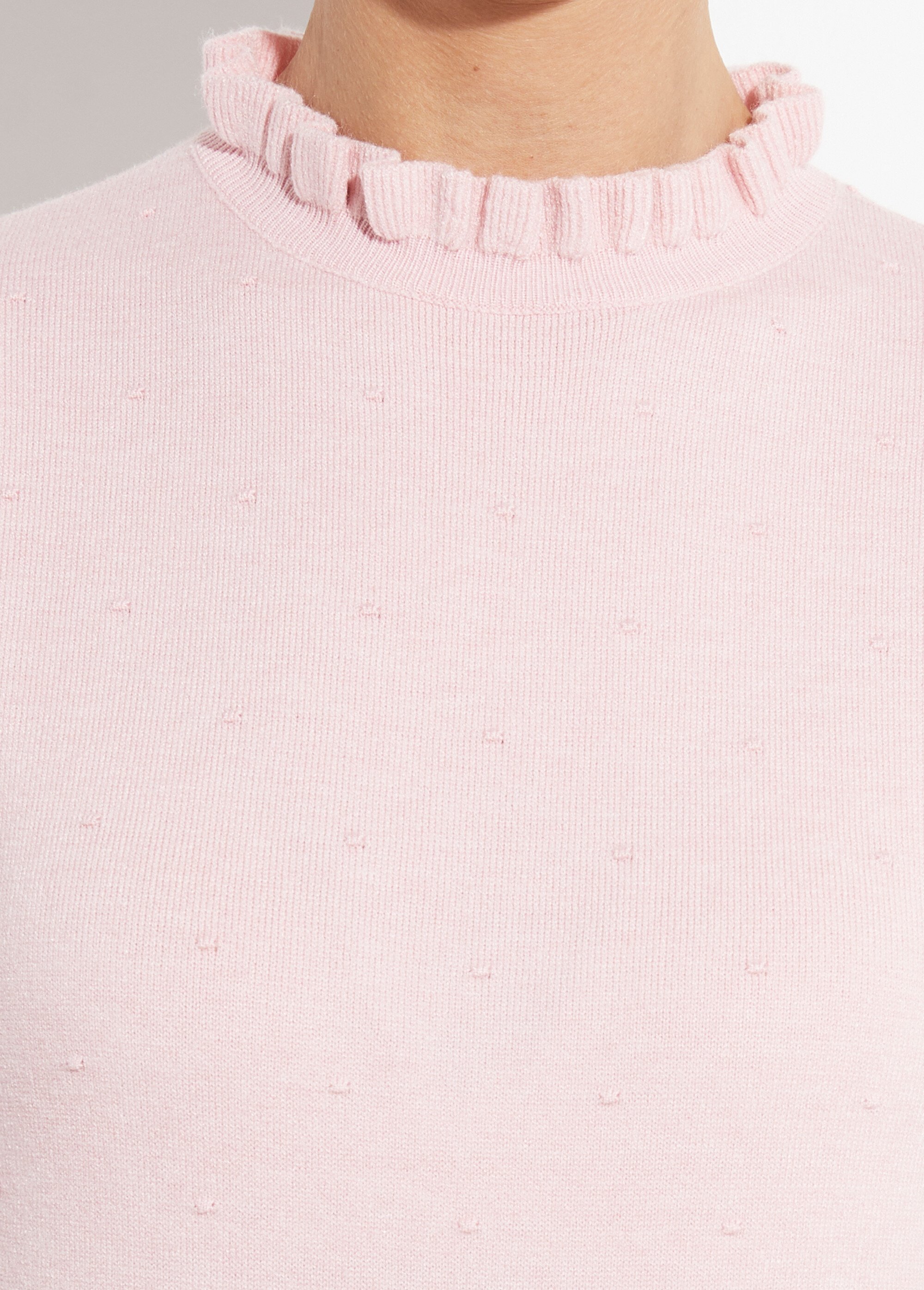 Pull col montant plissé maille plumetis Femme Rose IA-AR1003 DE2
