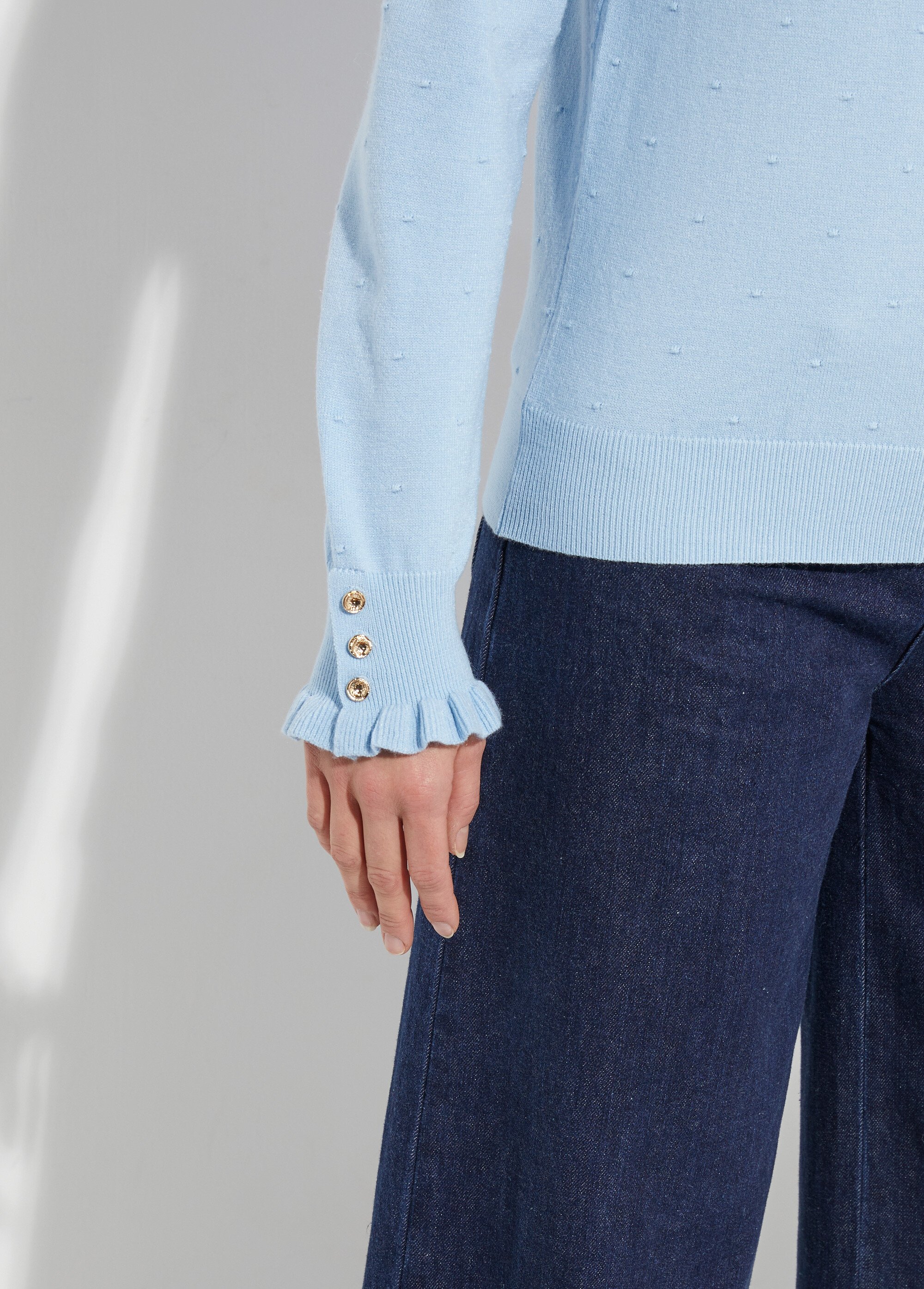 Pull col montant plissé maille plumetis Femme Bleu IA-AR1003 DE1