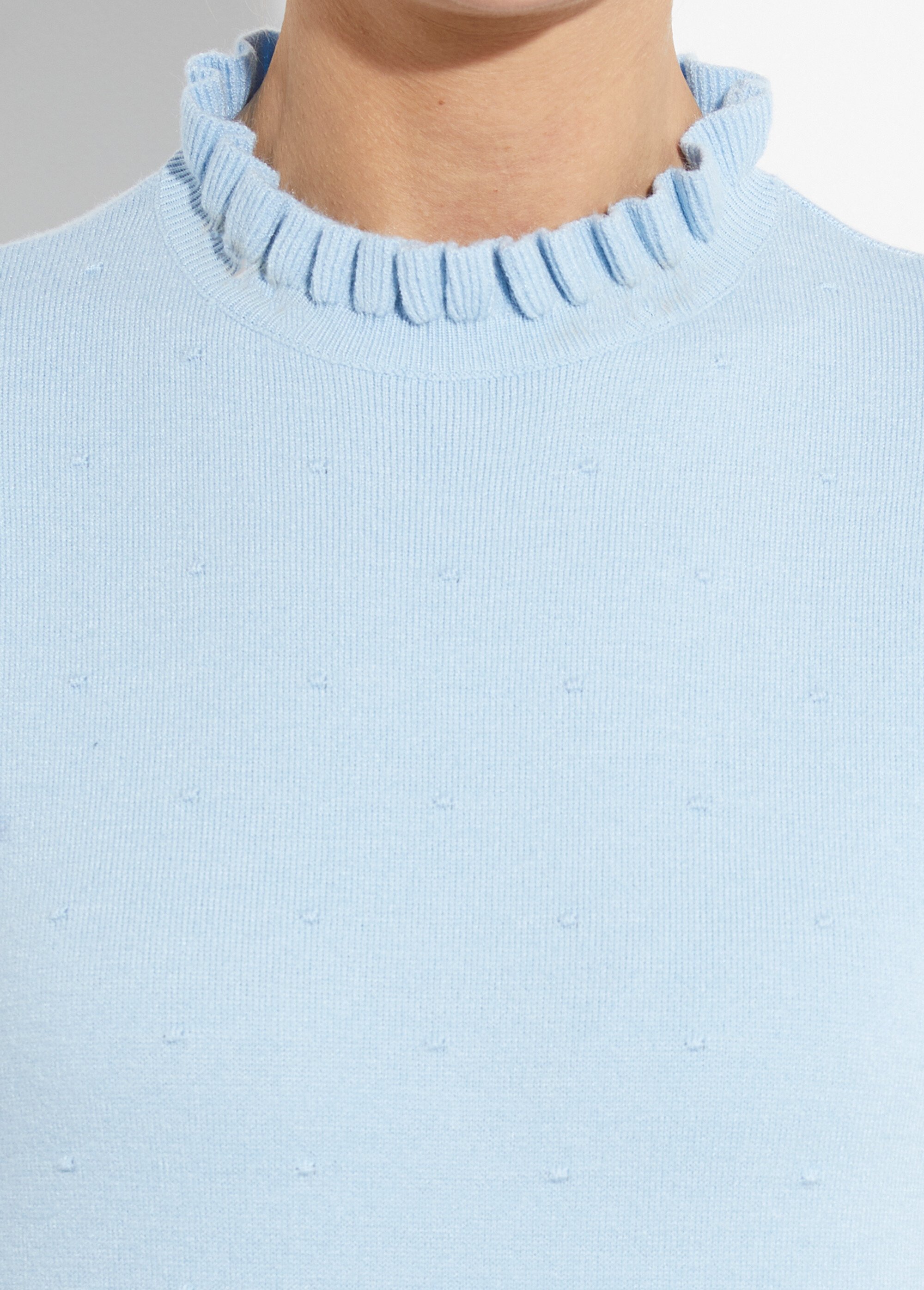 Pull col montant plissé maille plumetis Femme Bleu IA-AR1003 DE2