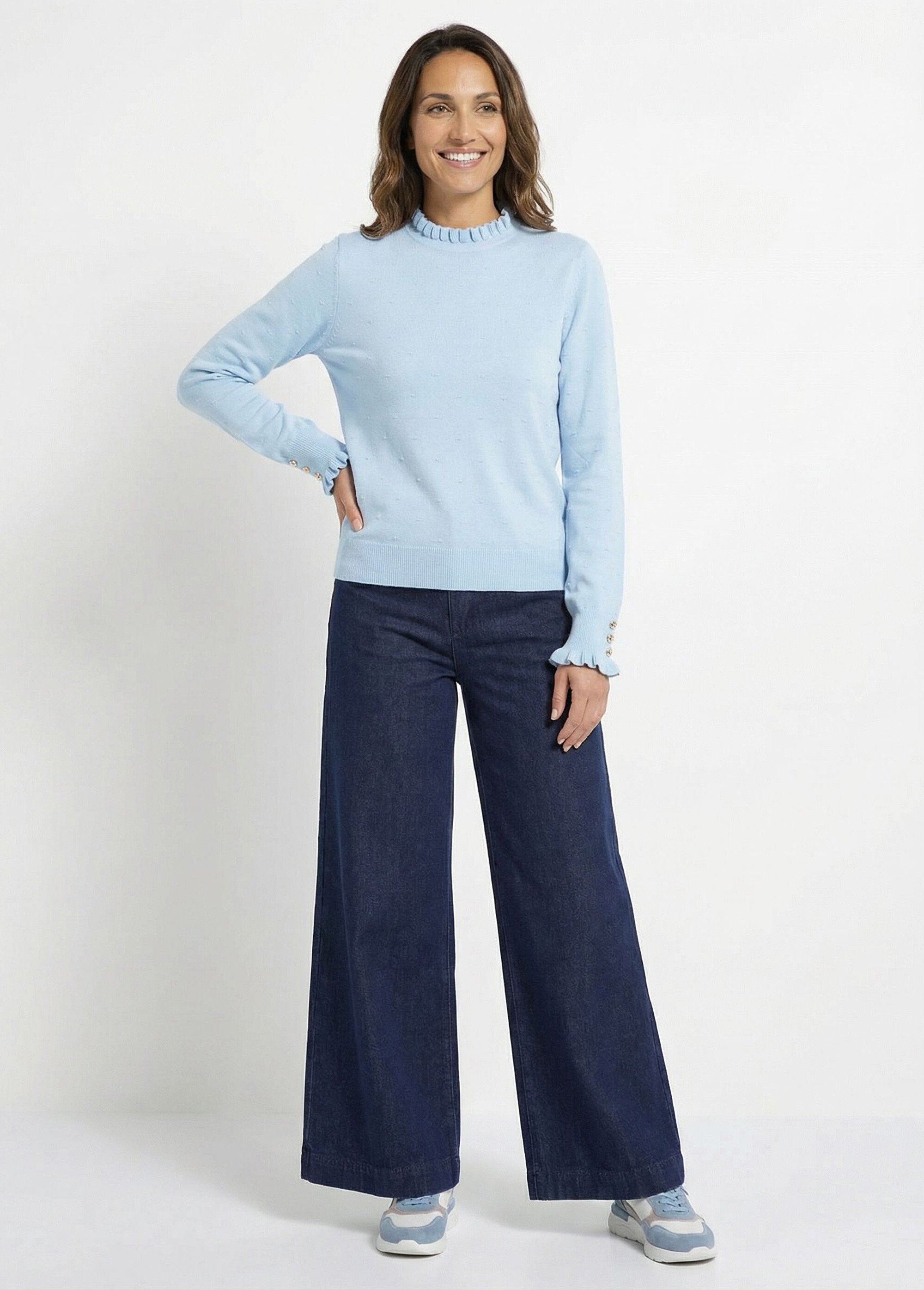 Pull col montant plissé maille plumetis Femme Bleu IA-AR1003 SF1