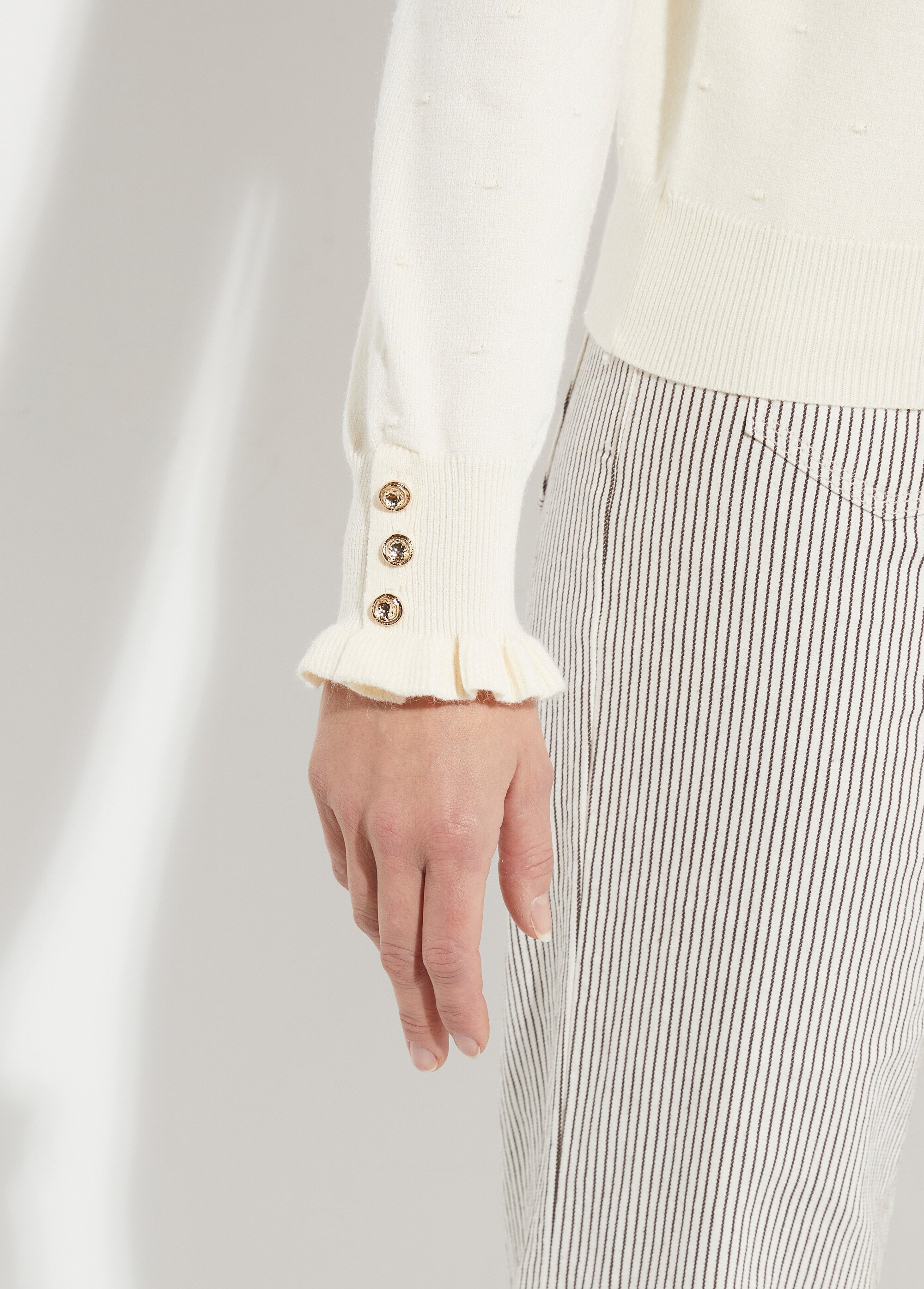 Pull col montant plissé maille plumetis Femme Beige IA-AR1003 DE2