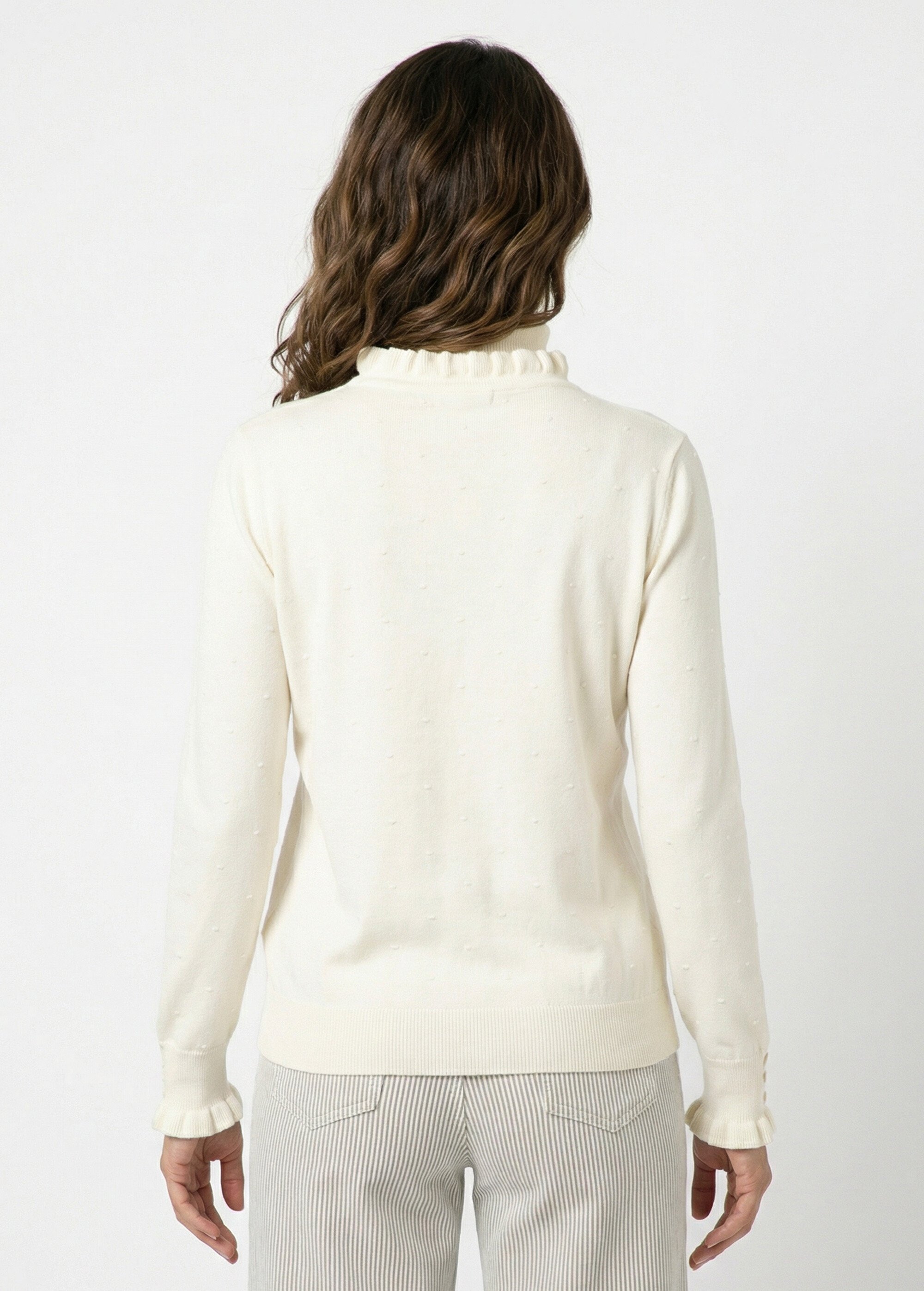 Pull col montant plissé maille plumetis