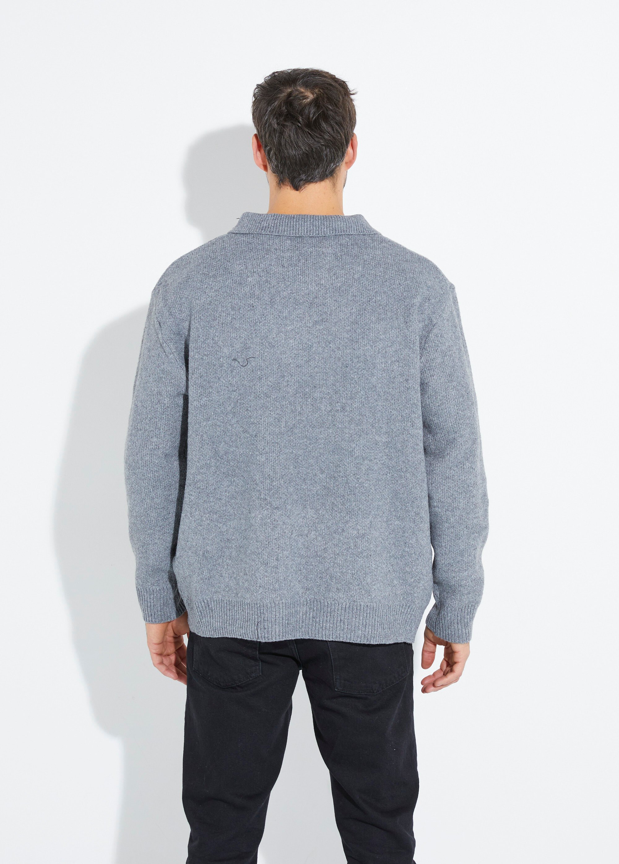 Pull en maille avec col polo Homme Gris FRICF-X82020 DO1